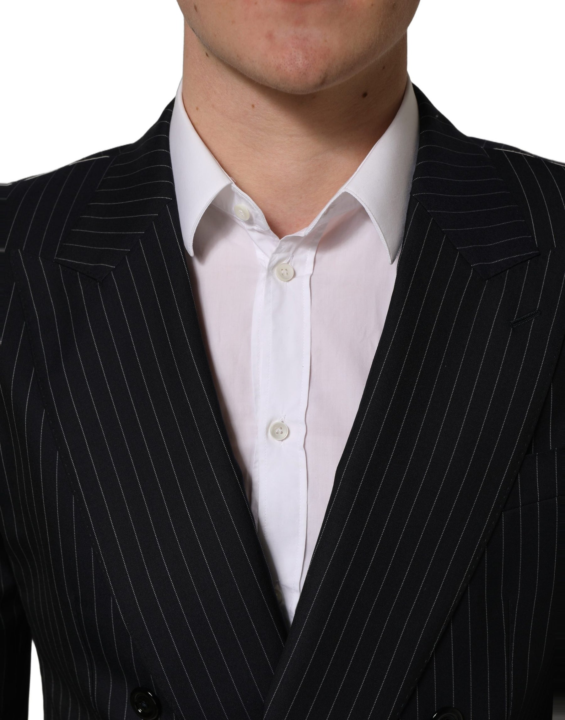 Dolce & Gabbana Black Stripes Wool Double Breasted Jacket | Regal Royce