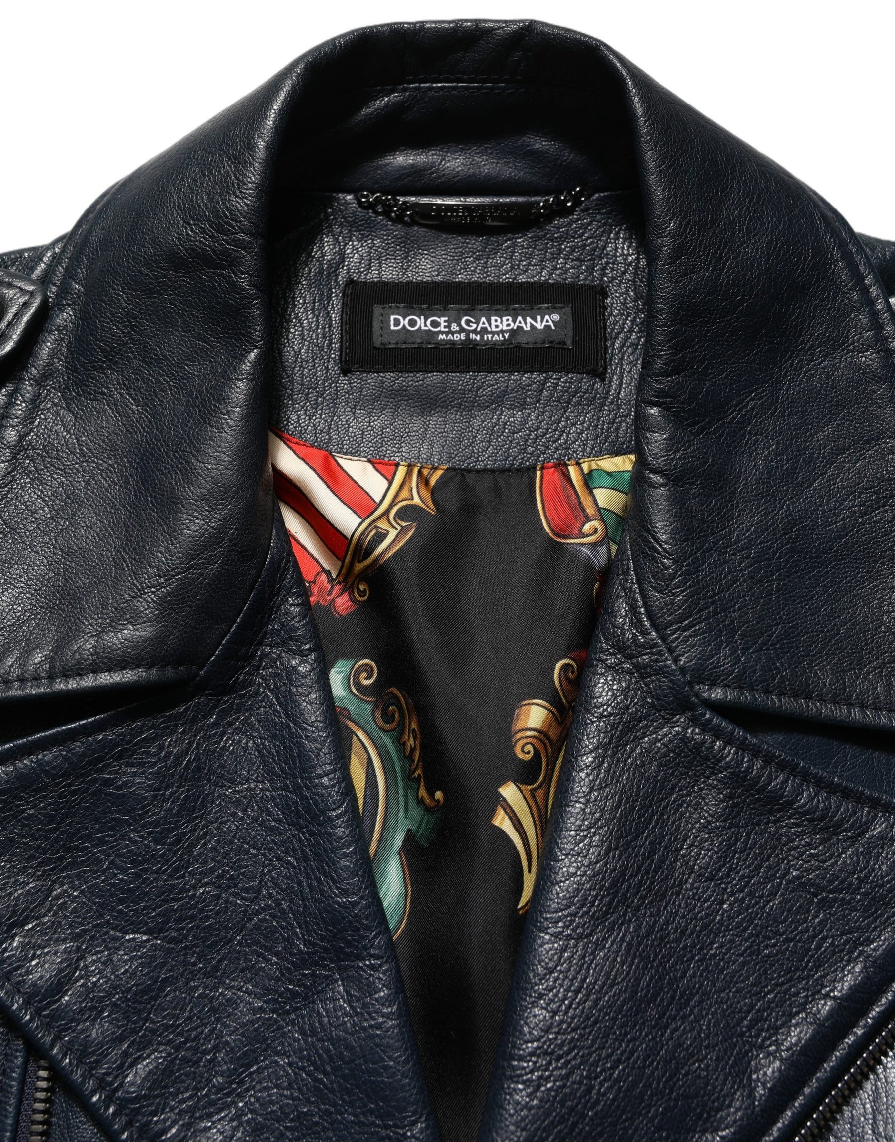 Dolce & Gabbana Black Leather Men Biker Coat Goatskin Jacket | Regal Royce