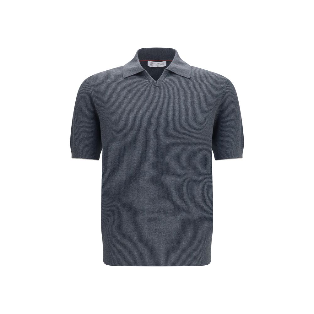 Brunello Cucinelli Gray Cotton Polo Shirt | Regal Royce
