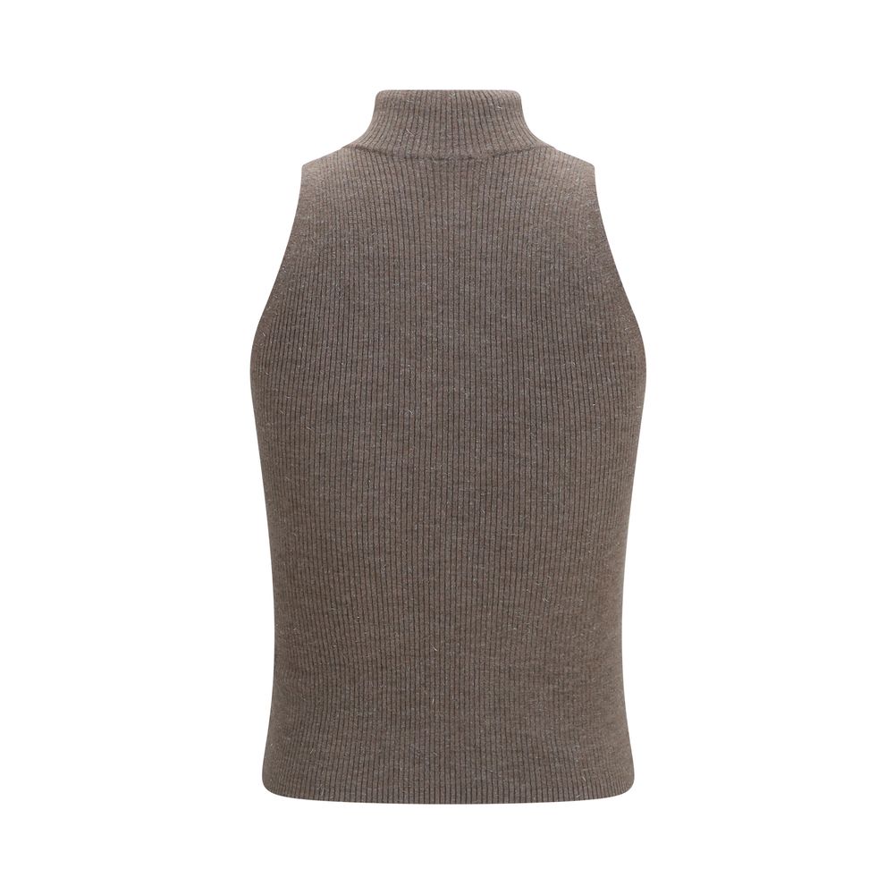 Brunello Cucinelli Brown Cashmere Sleeveles Sweater | Regal Royce