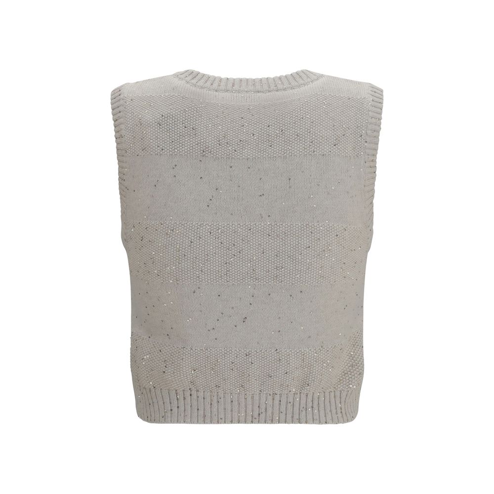 Brunello Cucinelli Beige Cotton Sleeveles Sweater | Regal Royce