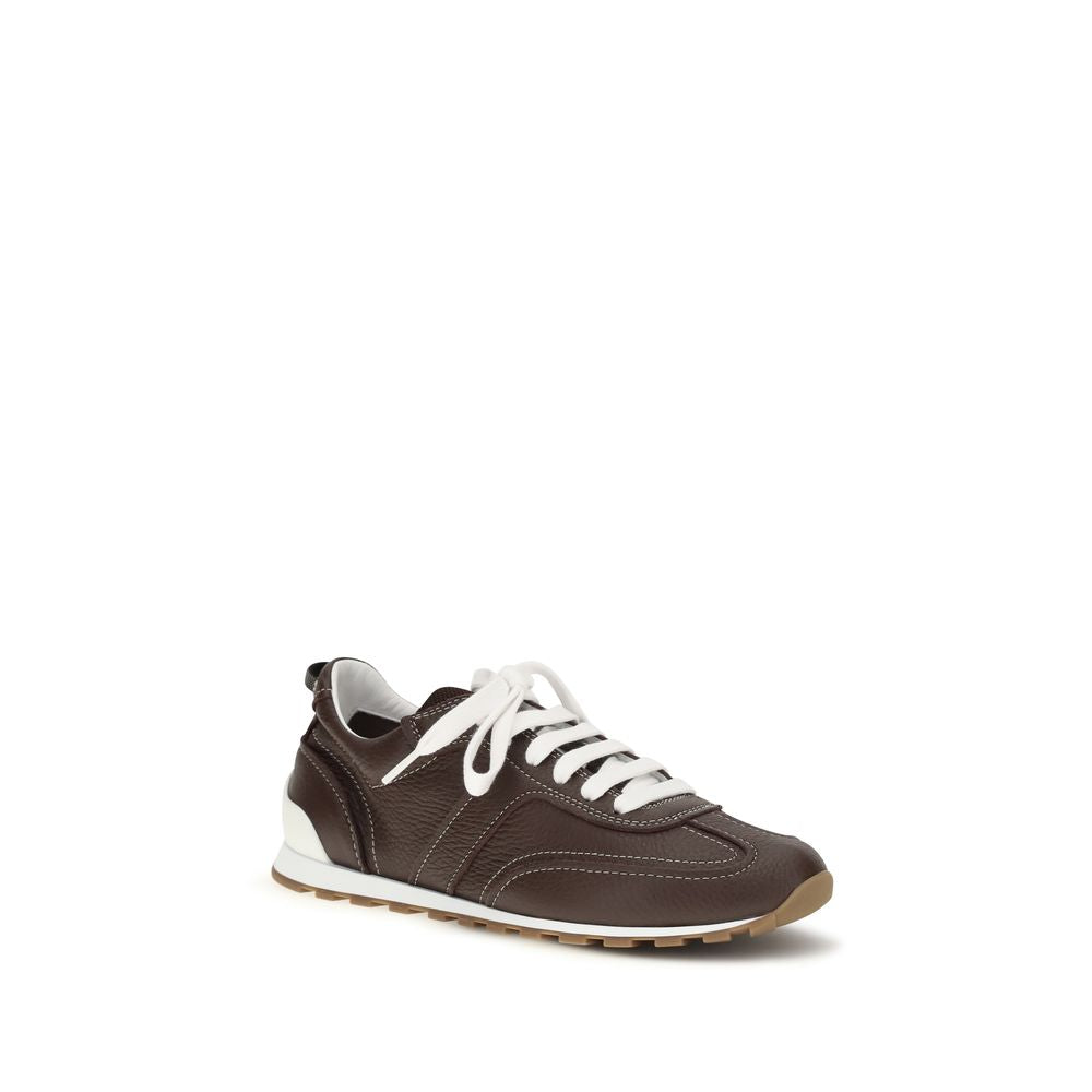 Brunello Cucinelli Brown Calf Leather Bos Taurus Athletic Sneakers | Regal Royce