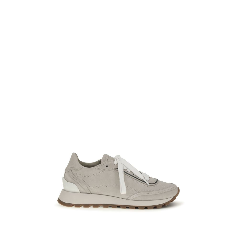 Brunello Cucinelli Gray Calf Leather Bos Taurus Athletic Sneakers | Regal Royce