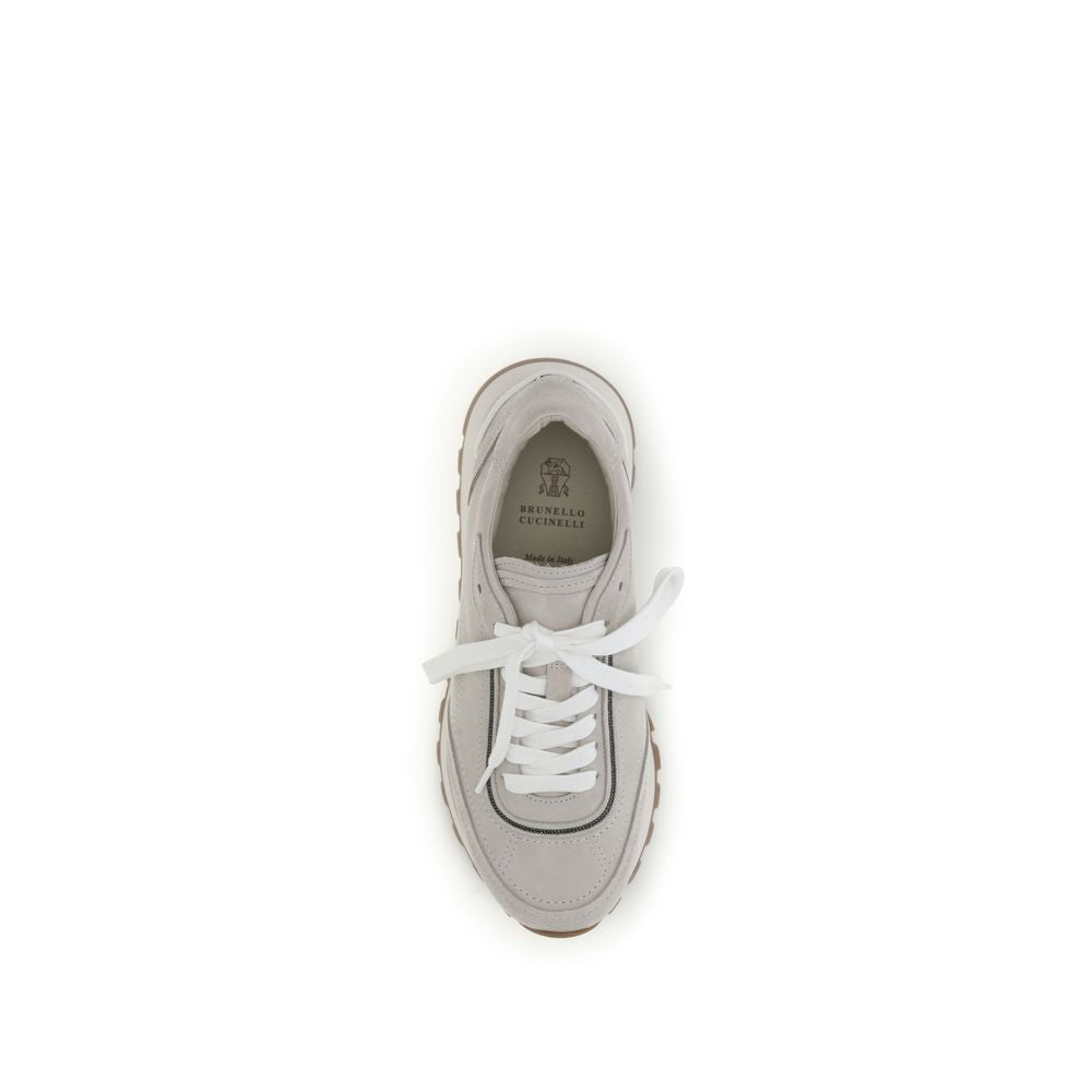 Brunello Cucinelli Gray Calf Leather Bos Taurus Athletic Sneakers | Regal Royce