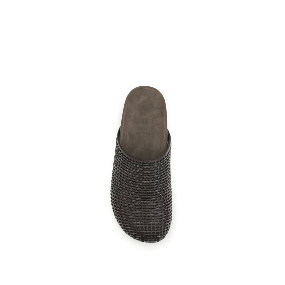 Brunello Cucinelli Brown Calf Leather Bos Taurus Slides | Regal Royce