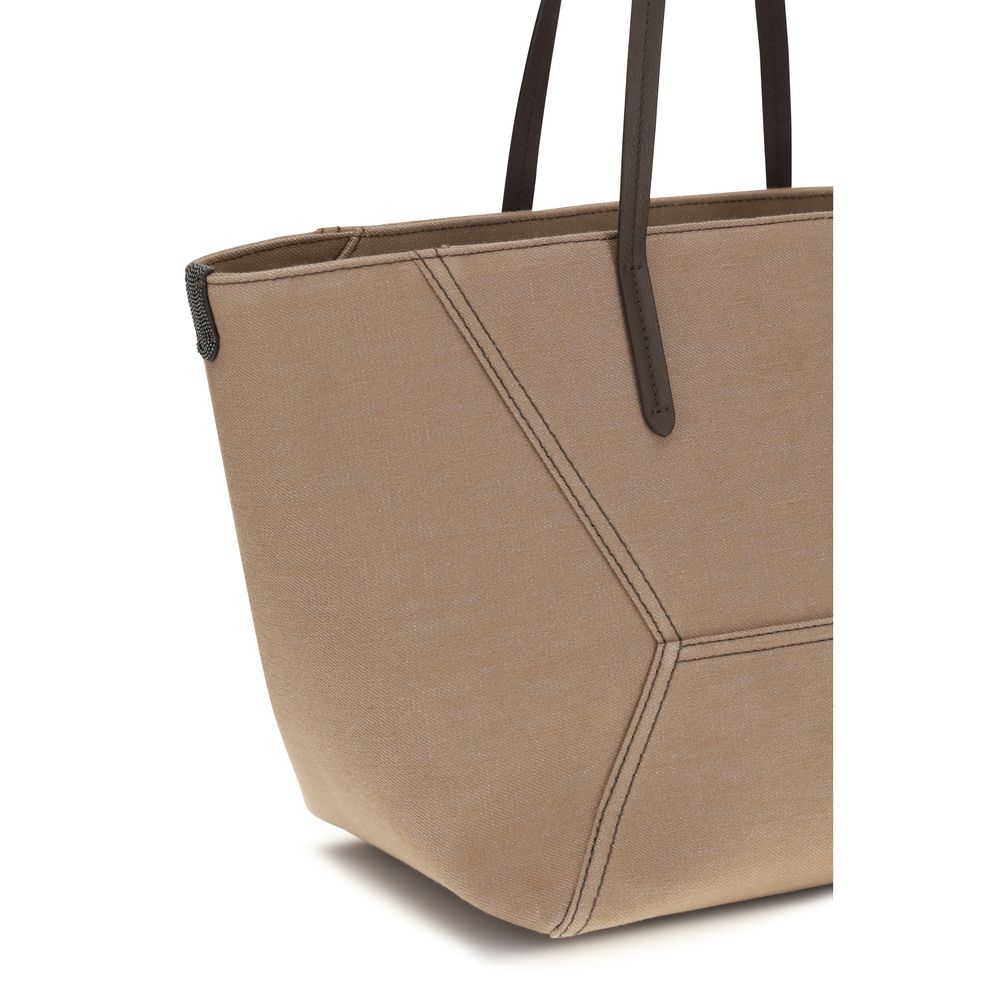 Brunello Cucinelli Beige Cotton Shoulder Bag | Regal Royce