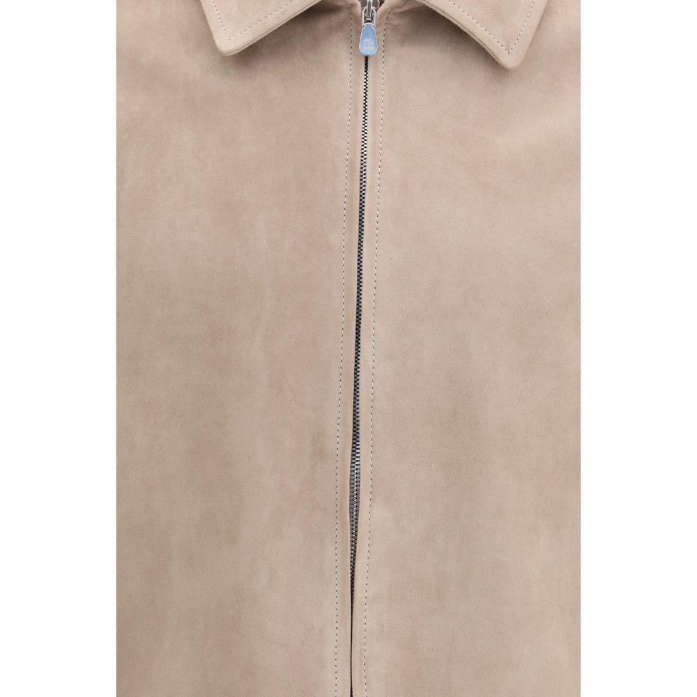 Brunello Cucinelli Beige Calf Leather Bos Taurus Leather Jacket | Regal Royce