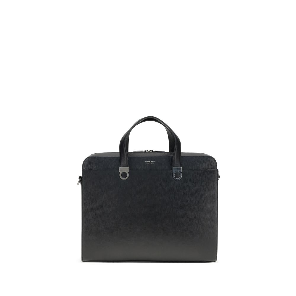 Ferragamo Black Calf Leather Bos Taurus Briefcase | Regal Royce