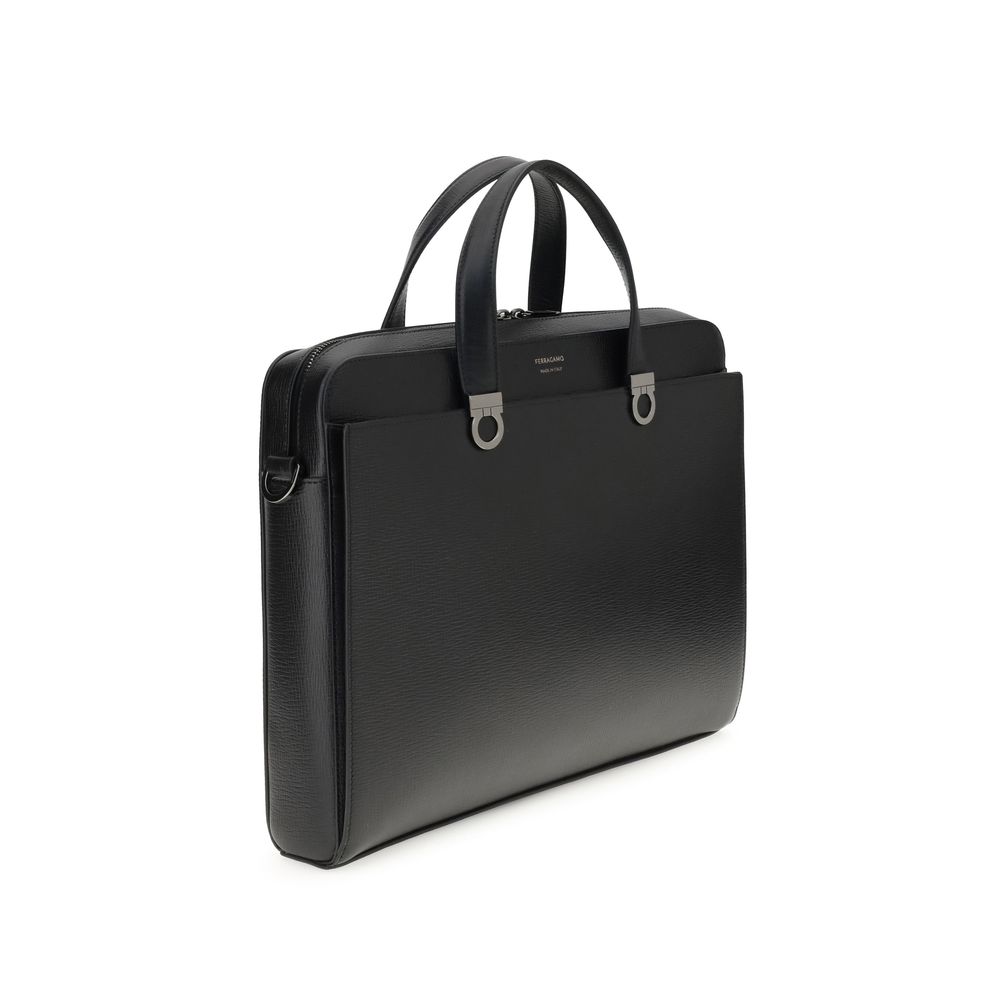 Ferragamo Black Calf Leather Bos Taurus Briefcase | Regal Royce