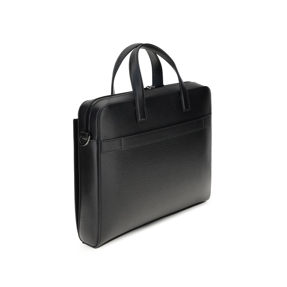 Ferragamo Black Calf Leather Bos Taurus Briefcase | Regal Royce