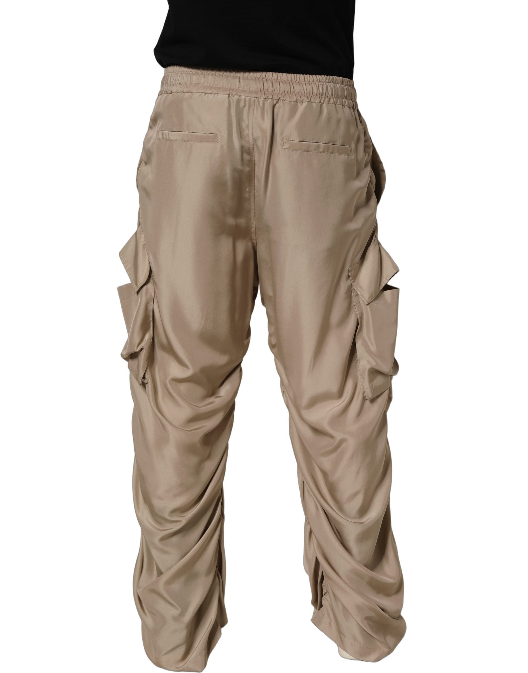 Dolce & Gabbana Brown Ruched Cargo Parachute Men Jogger Pants | Regal Royce