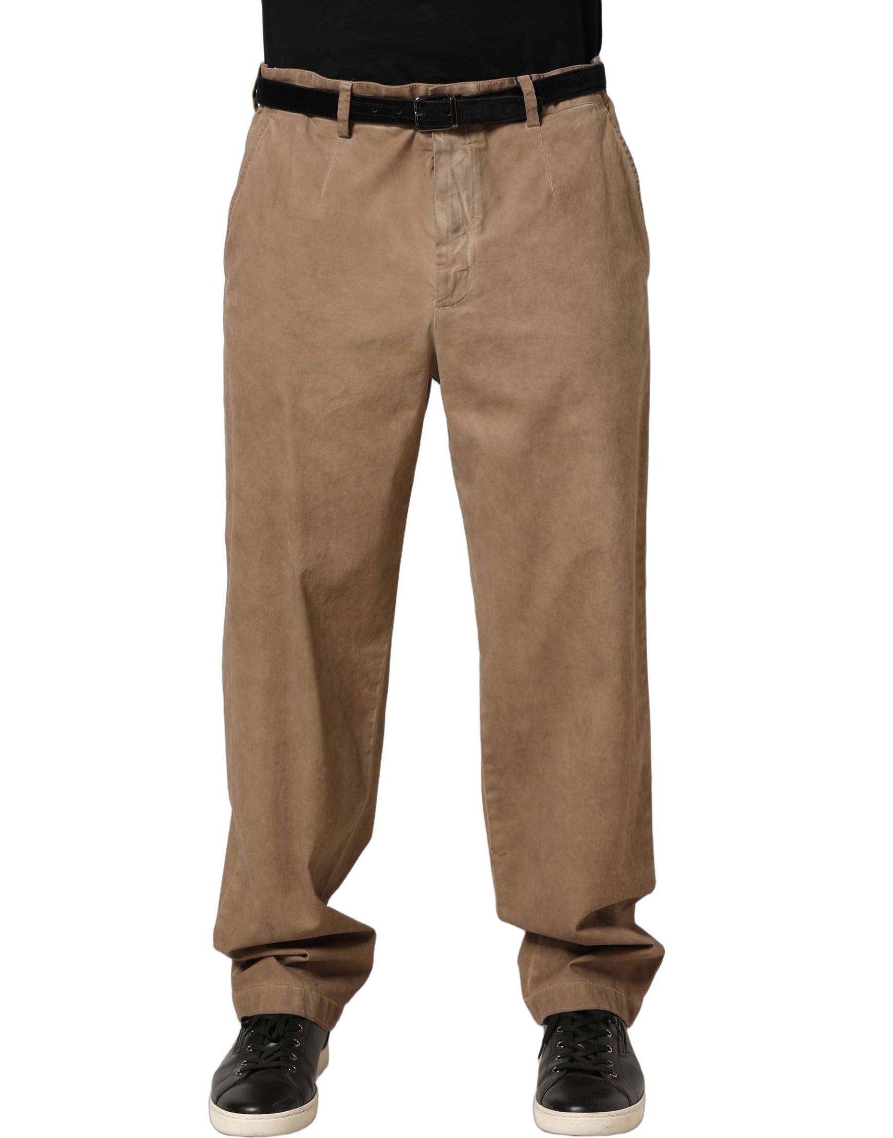 Dolce & Gabbana Beige Cotton Straight Leg Men Trouser Pants | Regal Royce