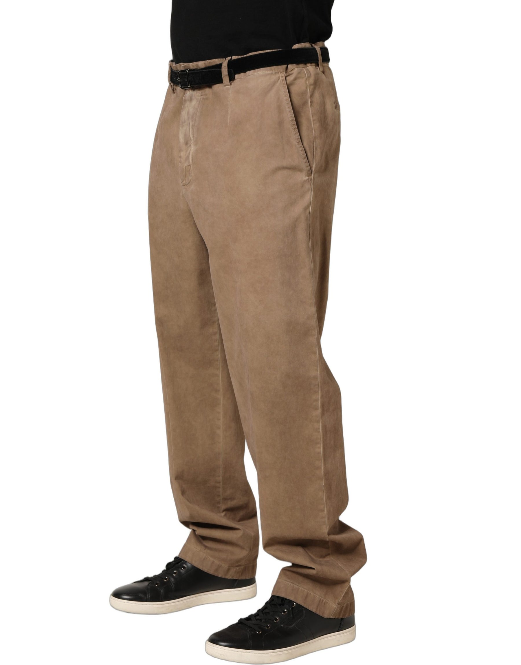 Domenico Tagliente Beige Cotton Straight Leg Men Trouser Pants | Regal Royce