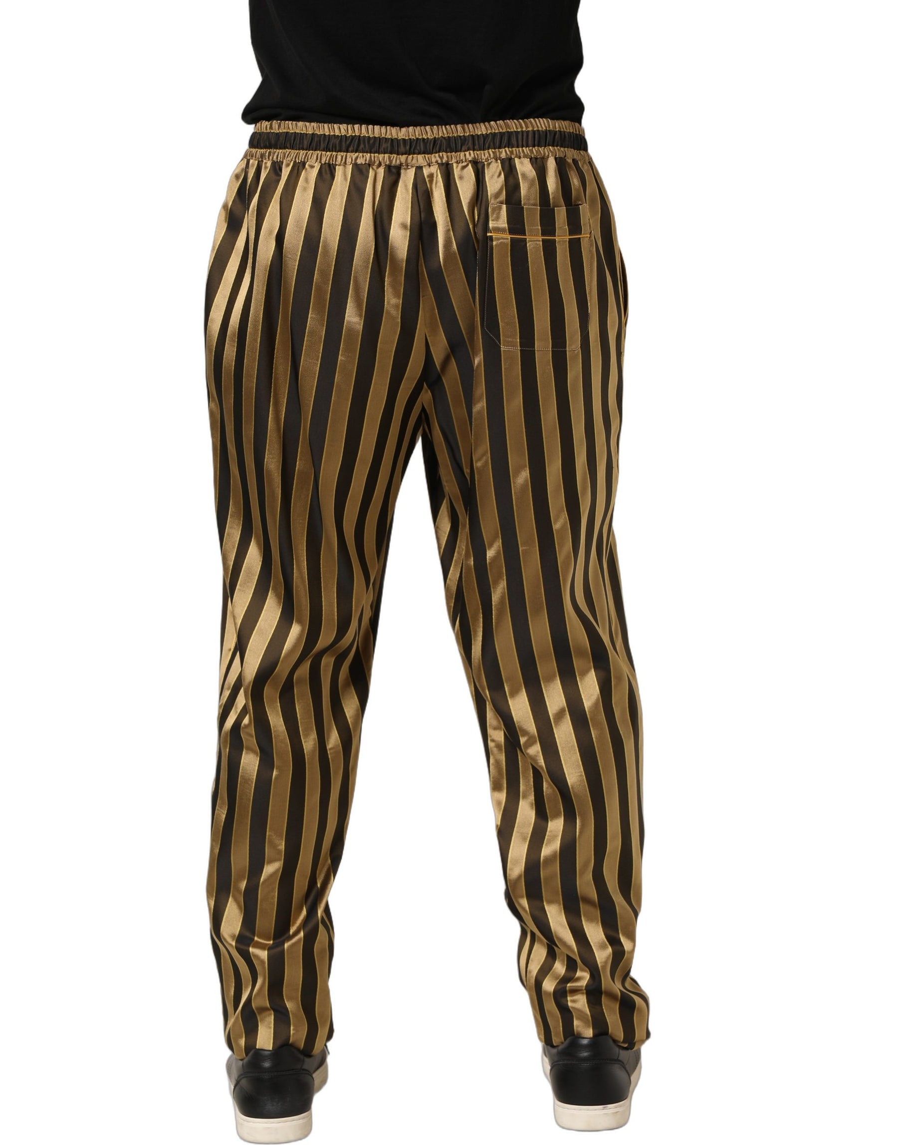 Dolce & Gabbana Gold Black Stripes Satin Tapered Leg Pants | Regal Royce