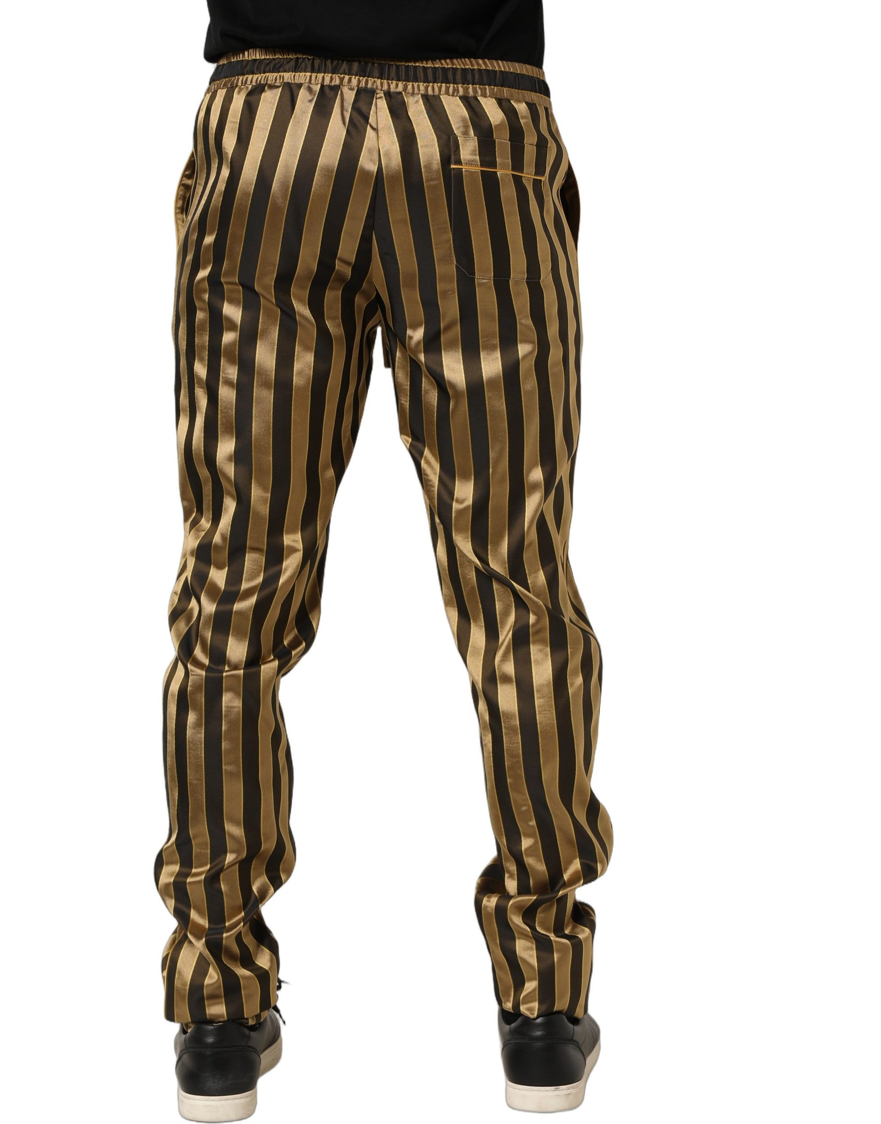Dolce & Gabbana Gold Black Stripes Satin Tapered Leg Men Pants | Regal Royce