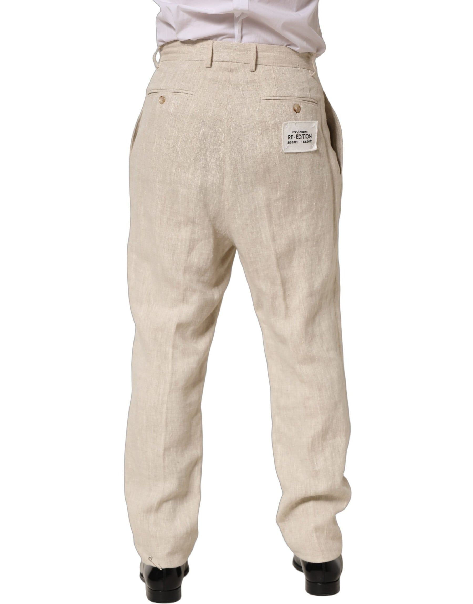 Dolce & Gabbana Beige Linen Tapered Men Dress Trouser Pants | Regal Royce