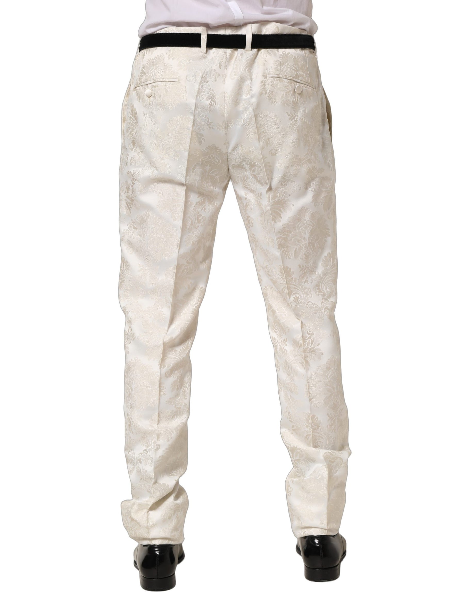 Dolce & Gabbana White Floral Men Dress Formal Trouser Pants | Regal Royce