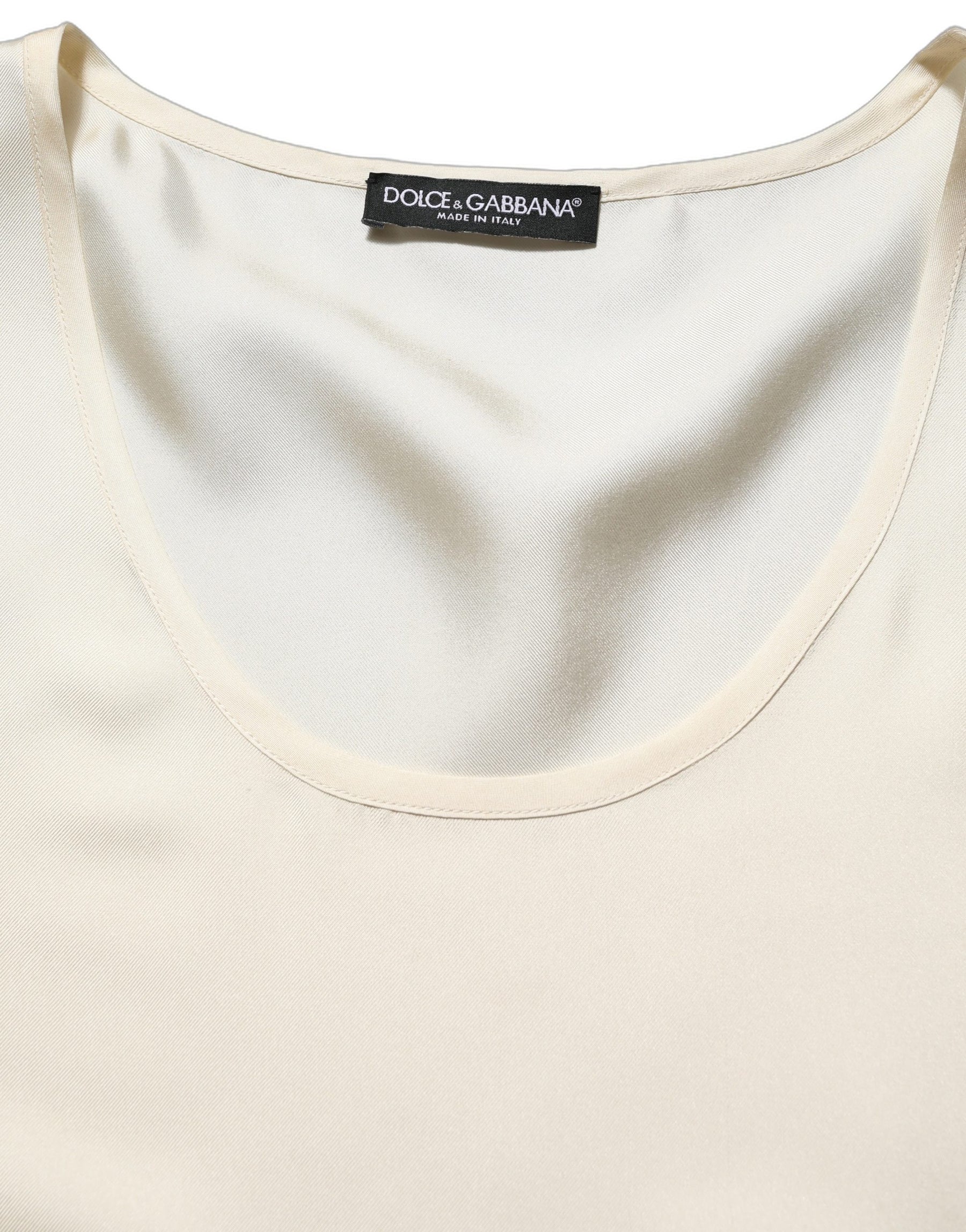 Dolce & Gabbana Off White Silk Sleeveless Tank Top T-shirt | Regal Royce
