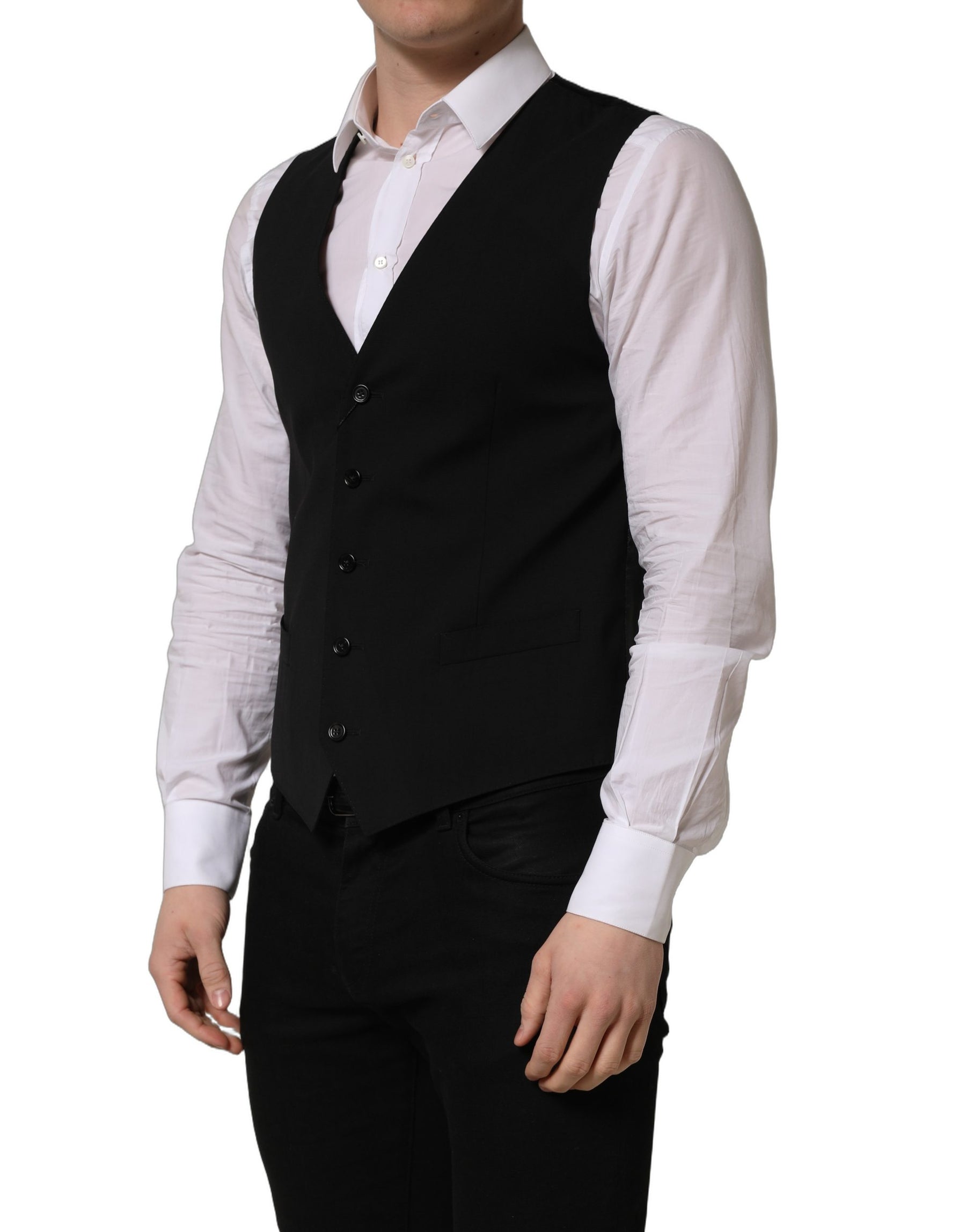 Dolce & Gabbana Black Wool Single Breasted Waistcoat Vest | Regal Royce