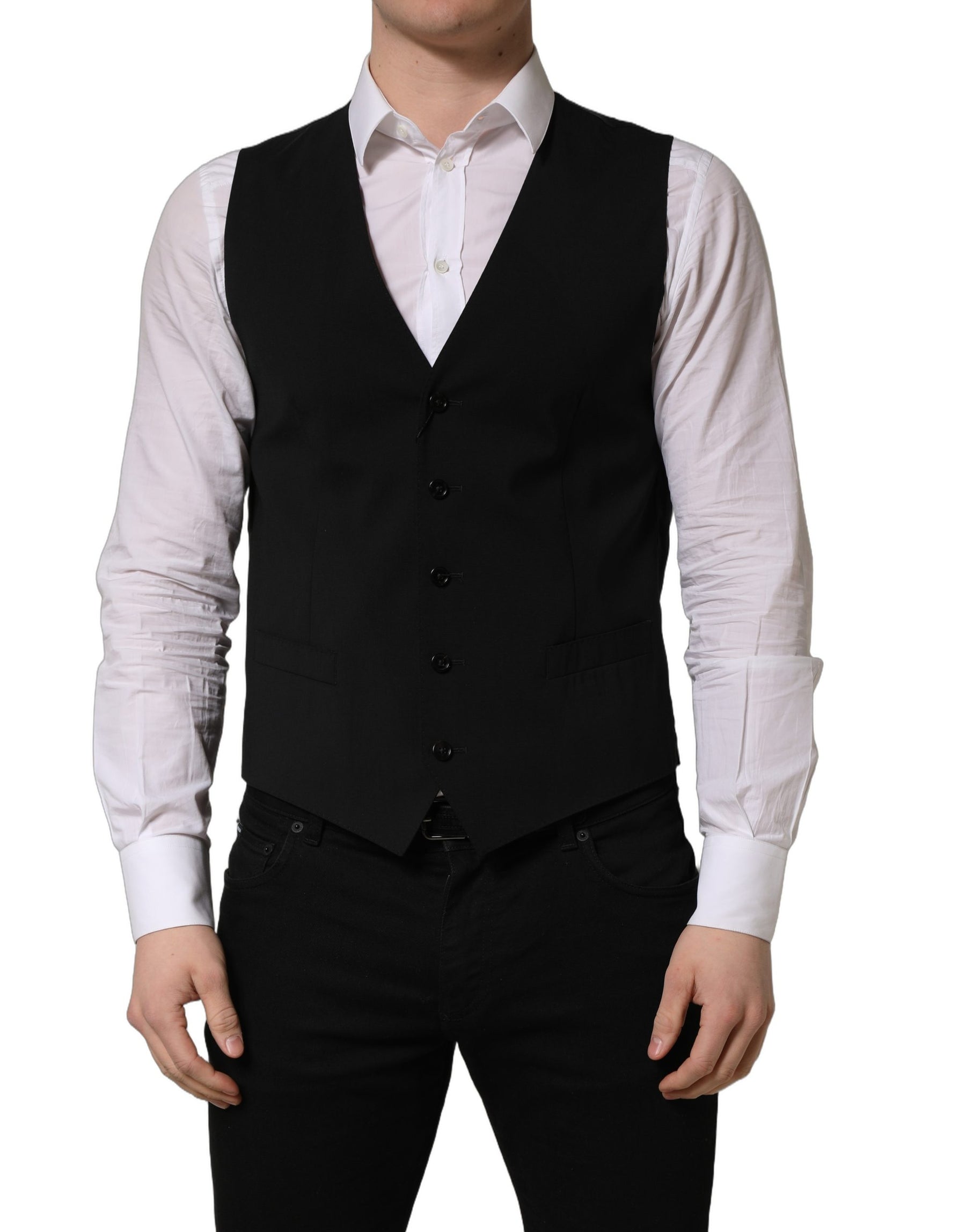 Dolce & Gabbana Black Wool Single Breasted Waistcoat Vest | Regal Royce