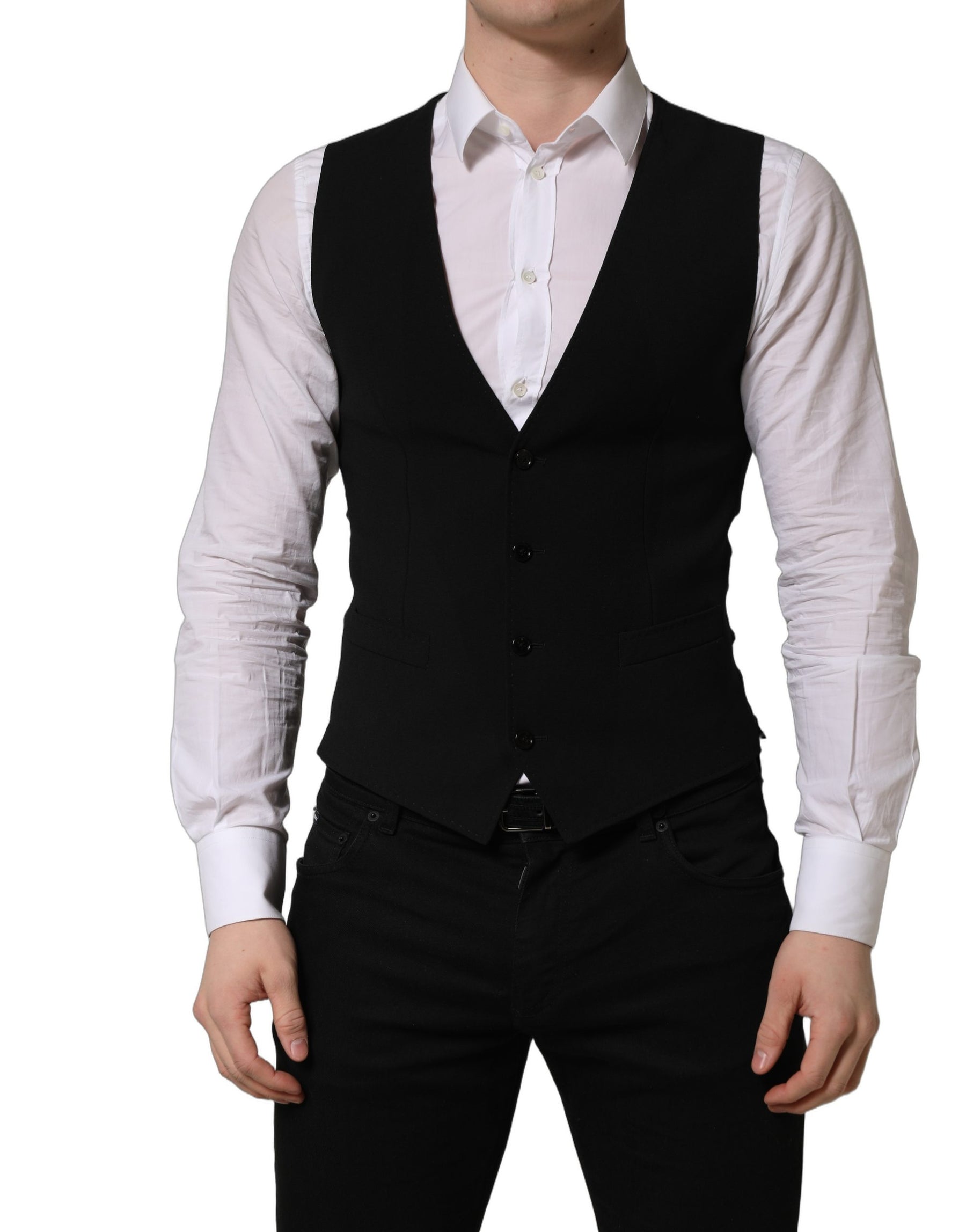 Dolce & Gabbana Black Wool Single Breasted Waistcoat Vest | Regal Royce