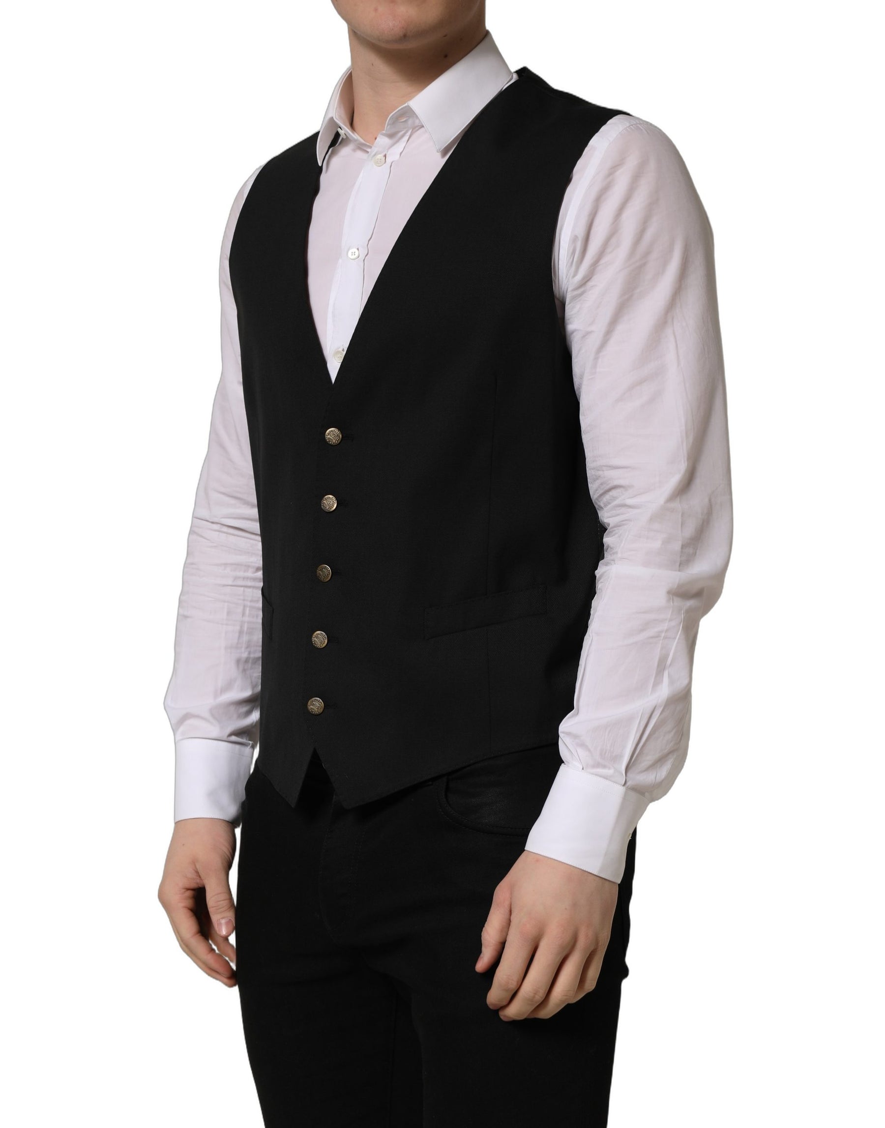 Dolce & Gabbana Black Single Breasted Men Waistcoat Vest | Regal Royce