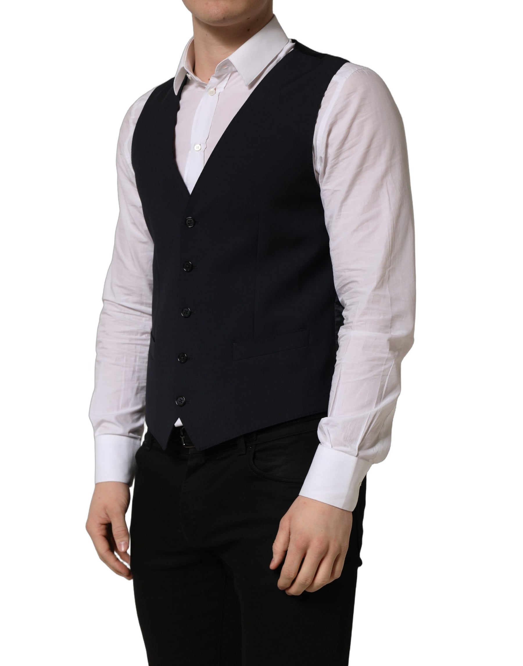 Dolce & Gabbana Black Wool Single Breasted Waistcoat Vest | Regal Royce