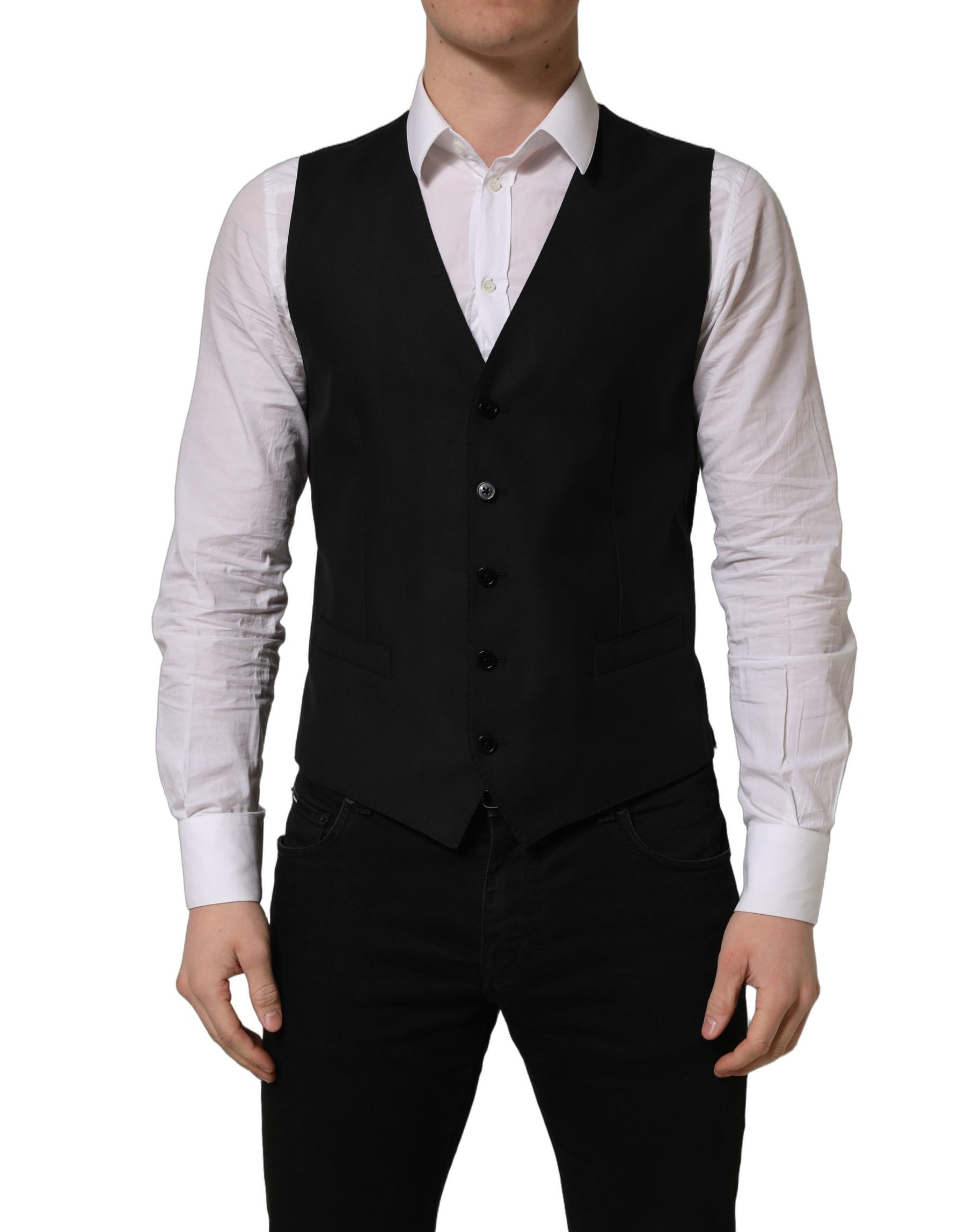 Dolce & Gabbana Black Wool Single Breasted Waistcoat Vest | Regal Royce