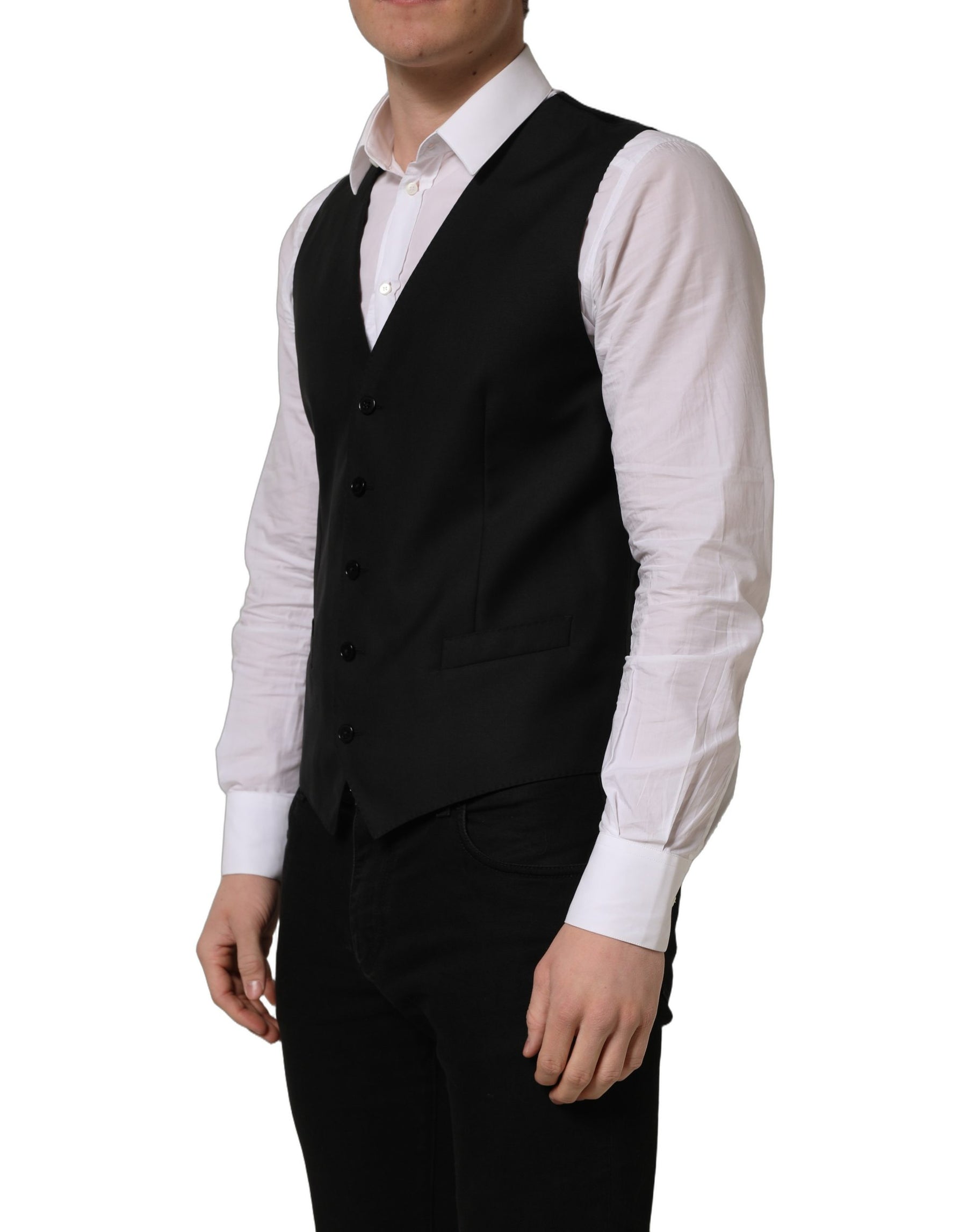Dolce & Gabbana Black Wool Single Breasted Waistcoat Vest | Regal Royce