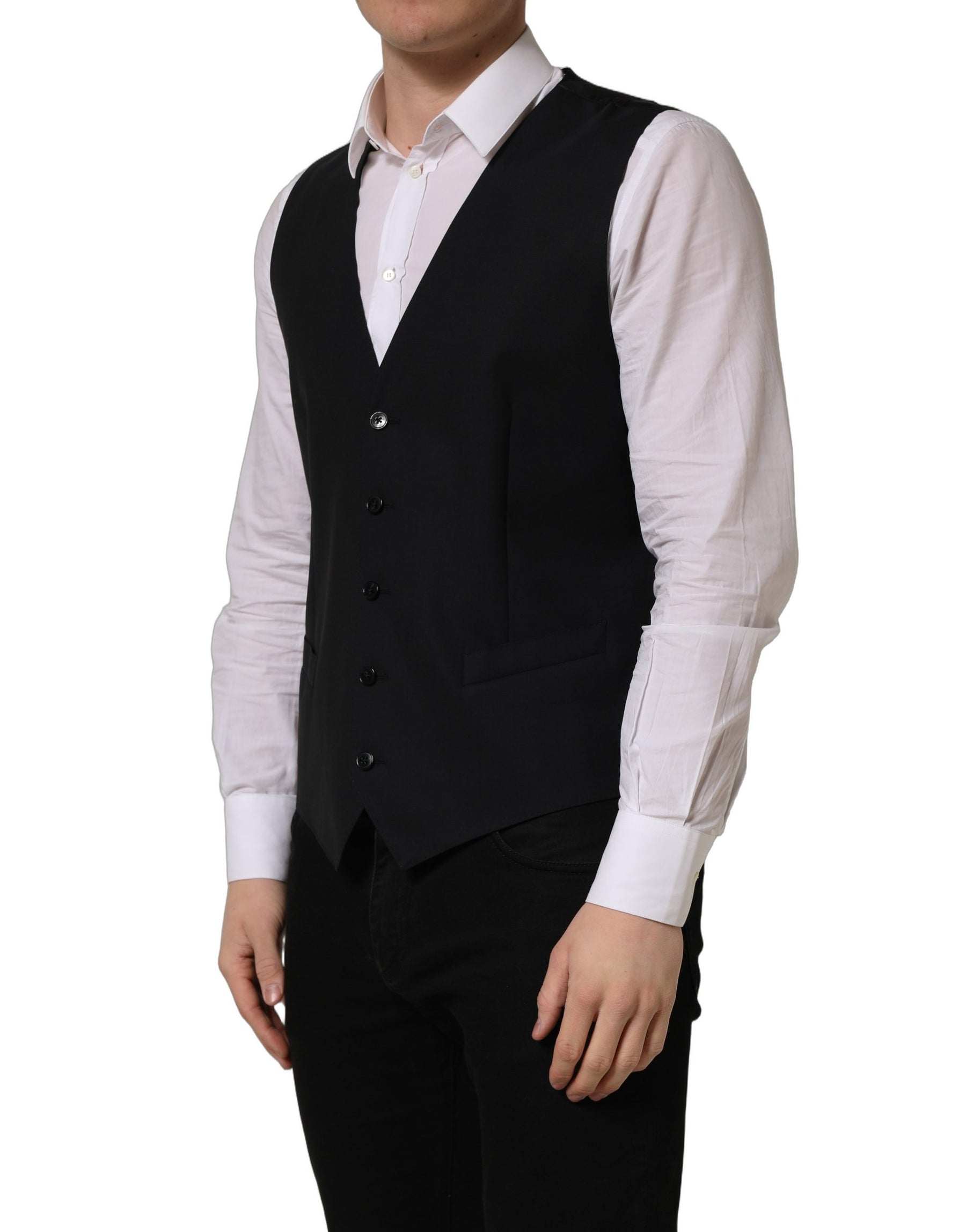 Dolce & Gabbana Black Wool Single Breasted Waistcoat Vest | Regal Royce