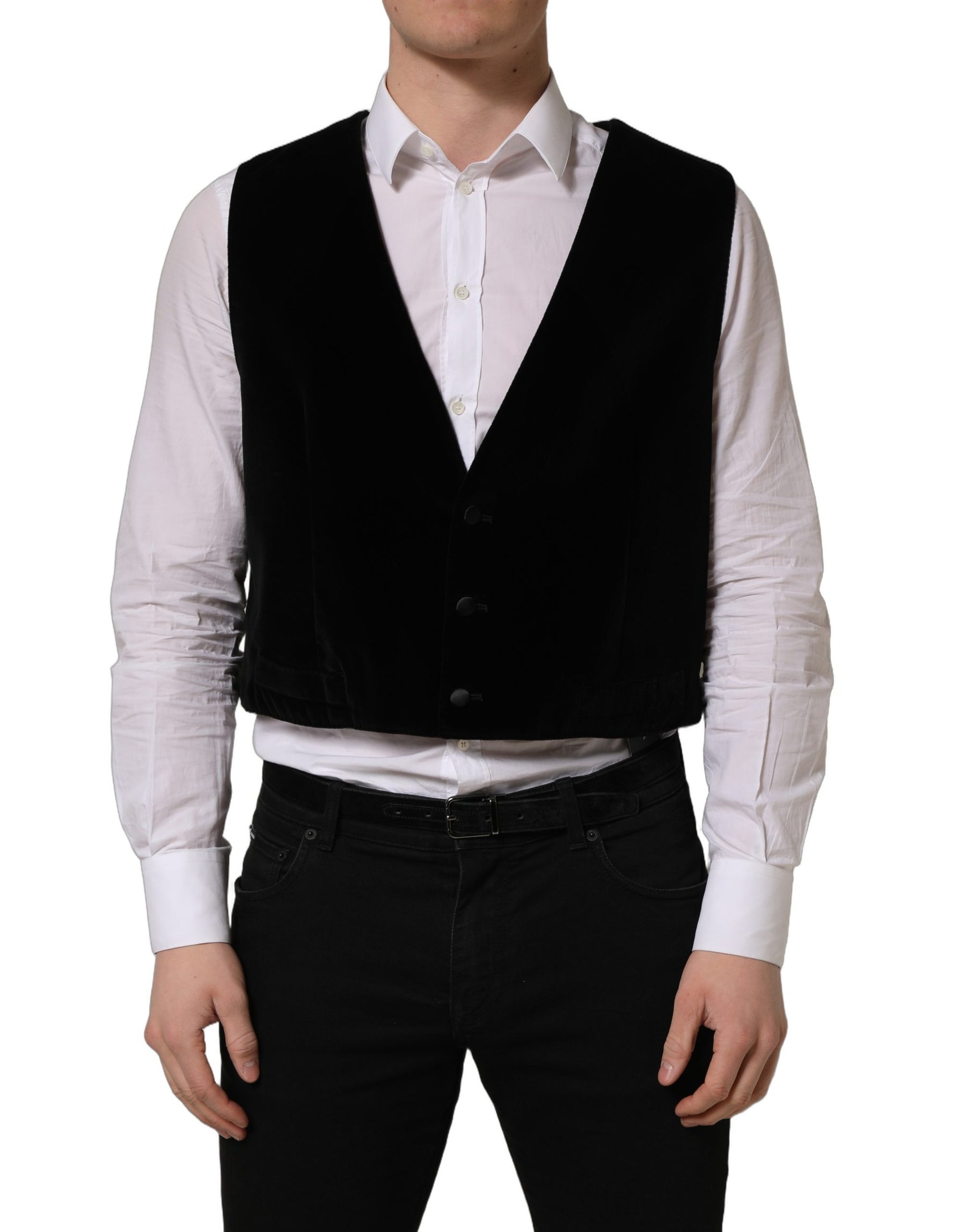 Dolce & Gabbana Black Cotton SingleBreasted Waistcoat Vest | Regal Royce