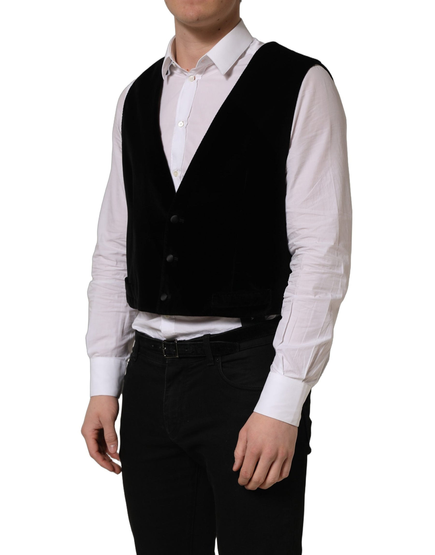 Dolce & Gabbana Black Cotton SingleBreasted Waistcoat Vest | Regal Royce