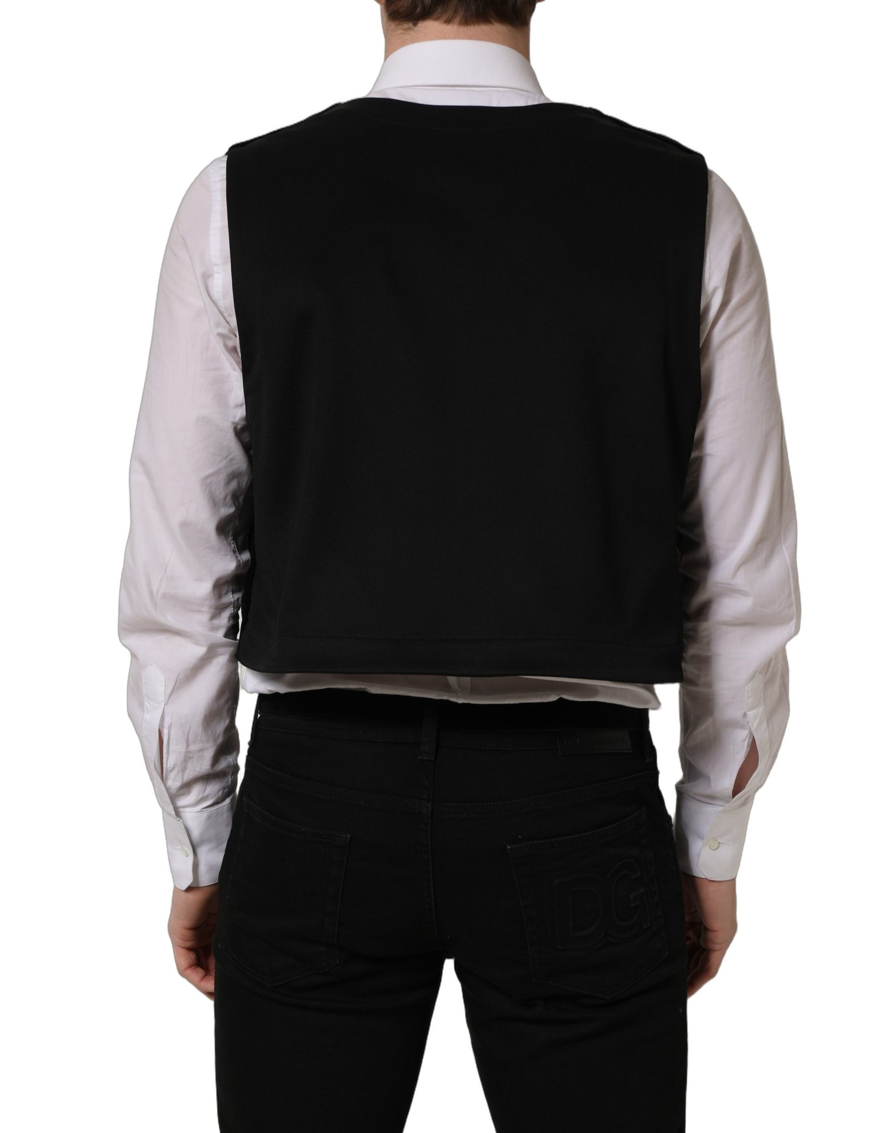 Dolce & Gabbana Black Cotton SingleBreasted Waistcoat Vest | Regal Royce