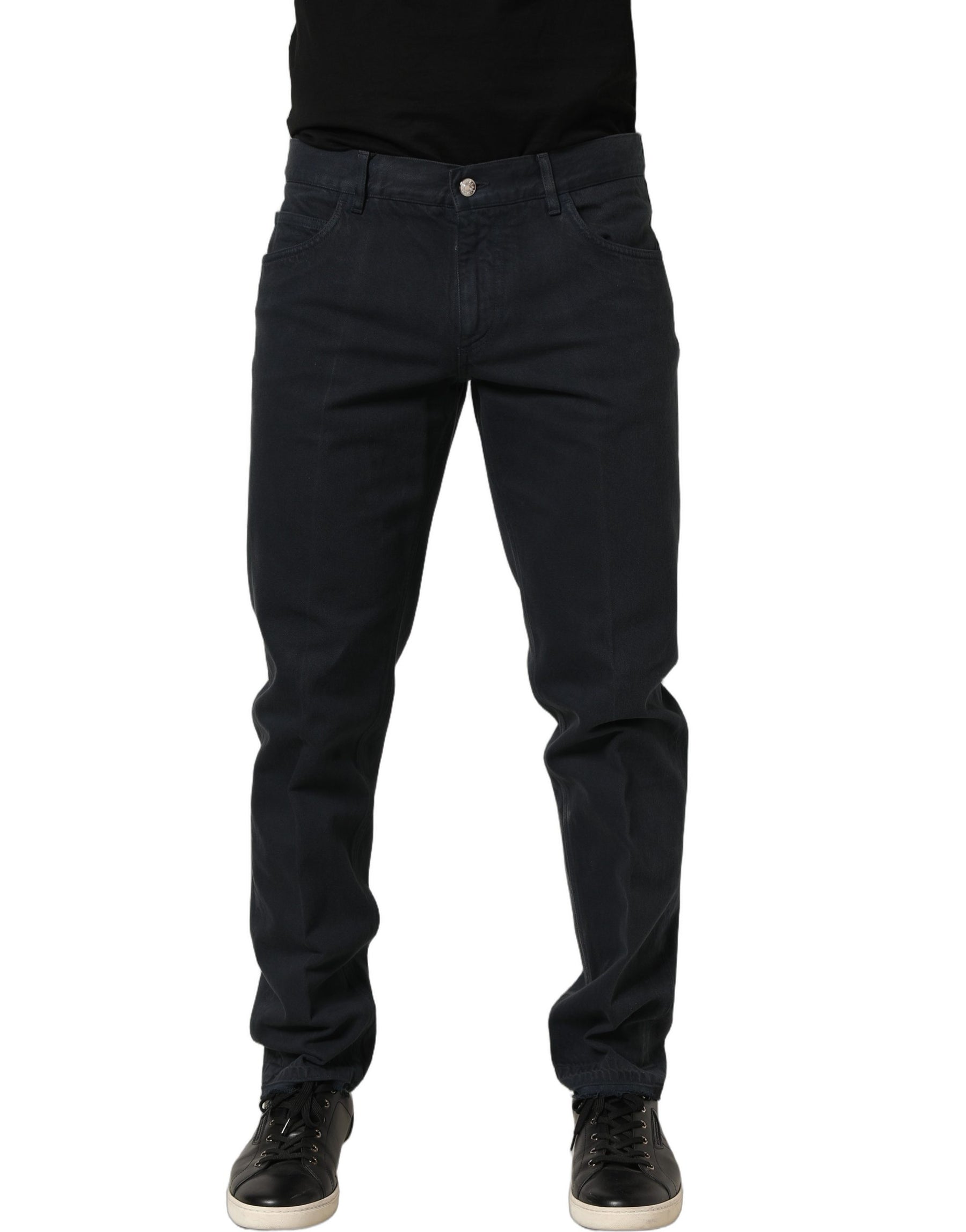 Dolce & Gabbana Black Cotton Mid Waist Skinny Men Denim Jeans | Regal Royce