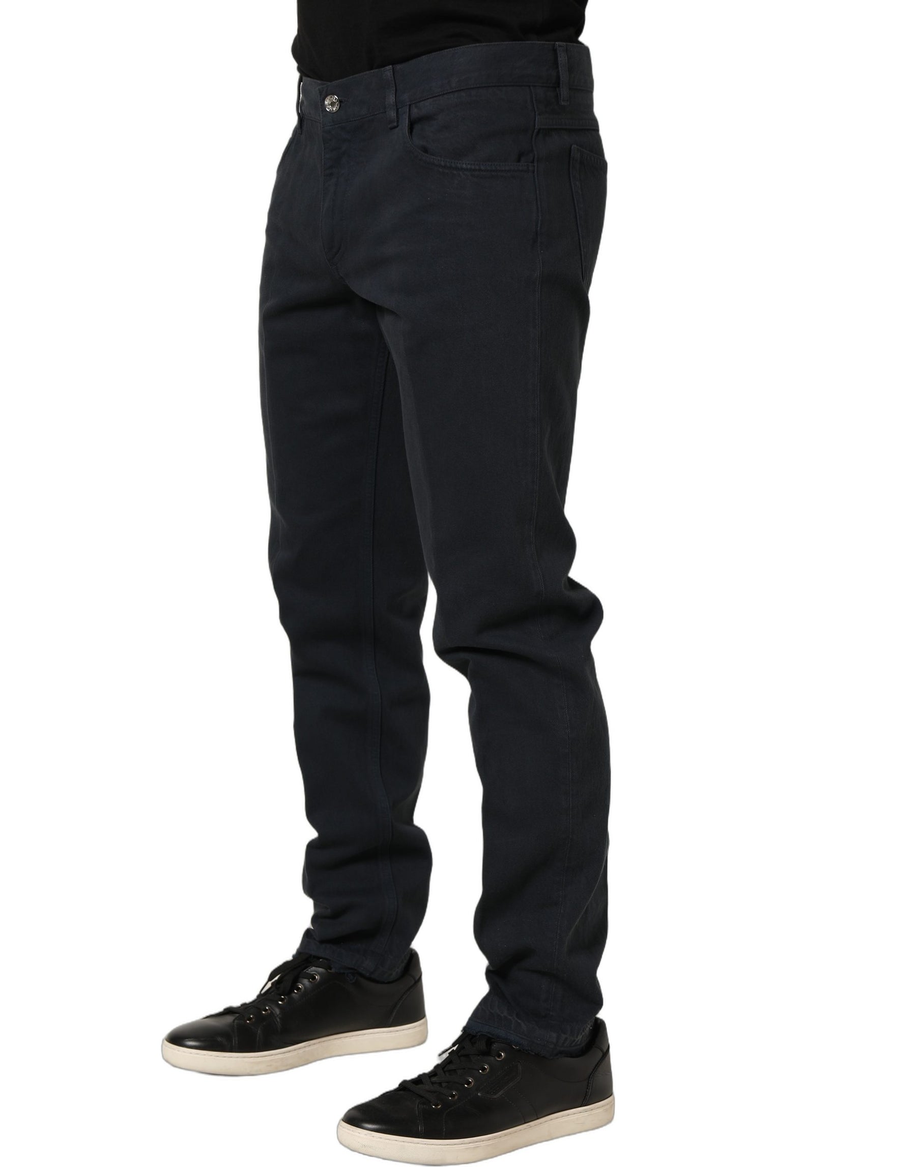 Dolce & Gabbana Black Cotton Mid Waist Skinny Men Denim Jeans | Regal Royce