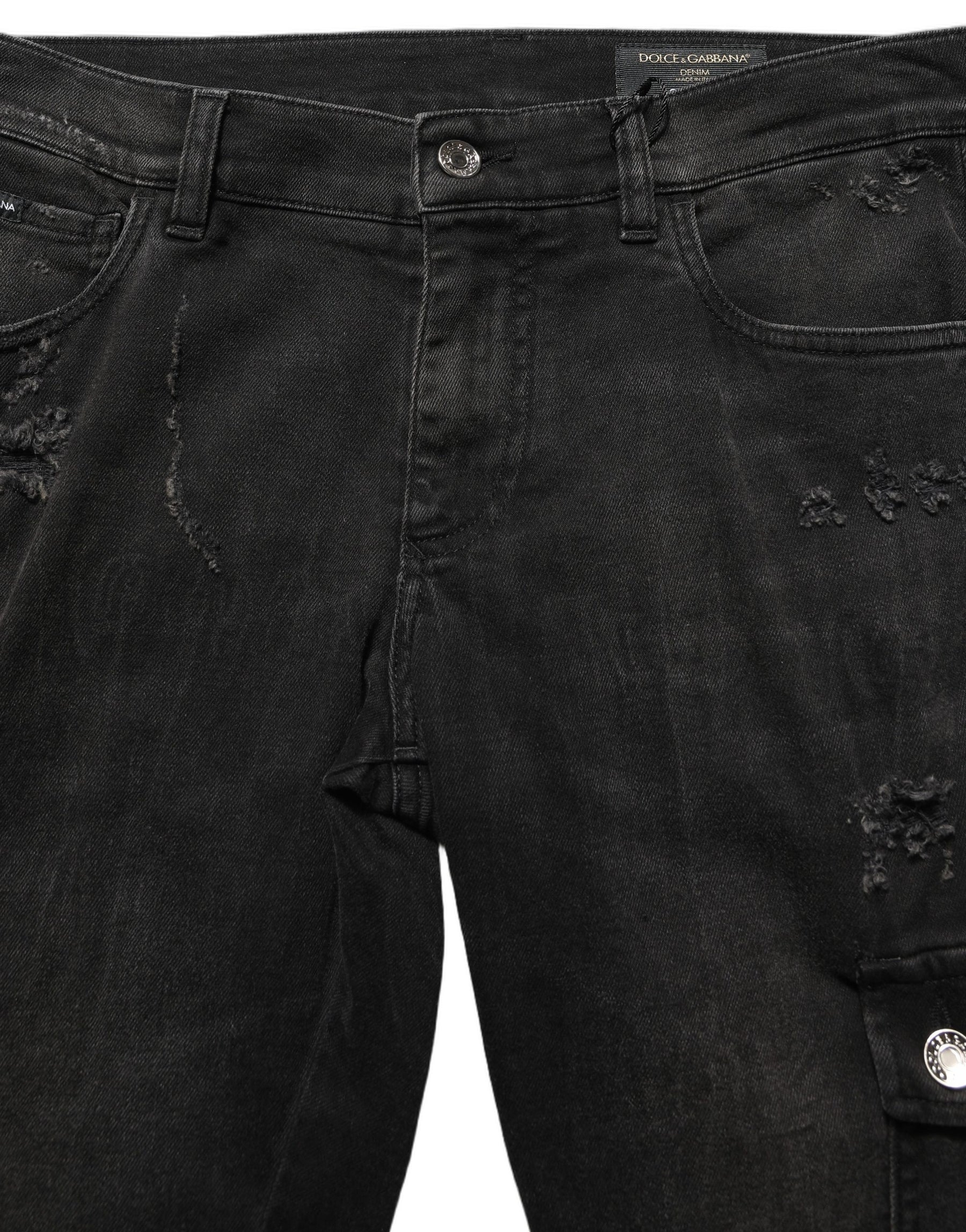 Dolce & Gabbana Black Distressed Cargo Cotton Men Denim Jeans | Regal Royce