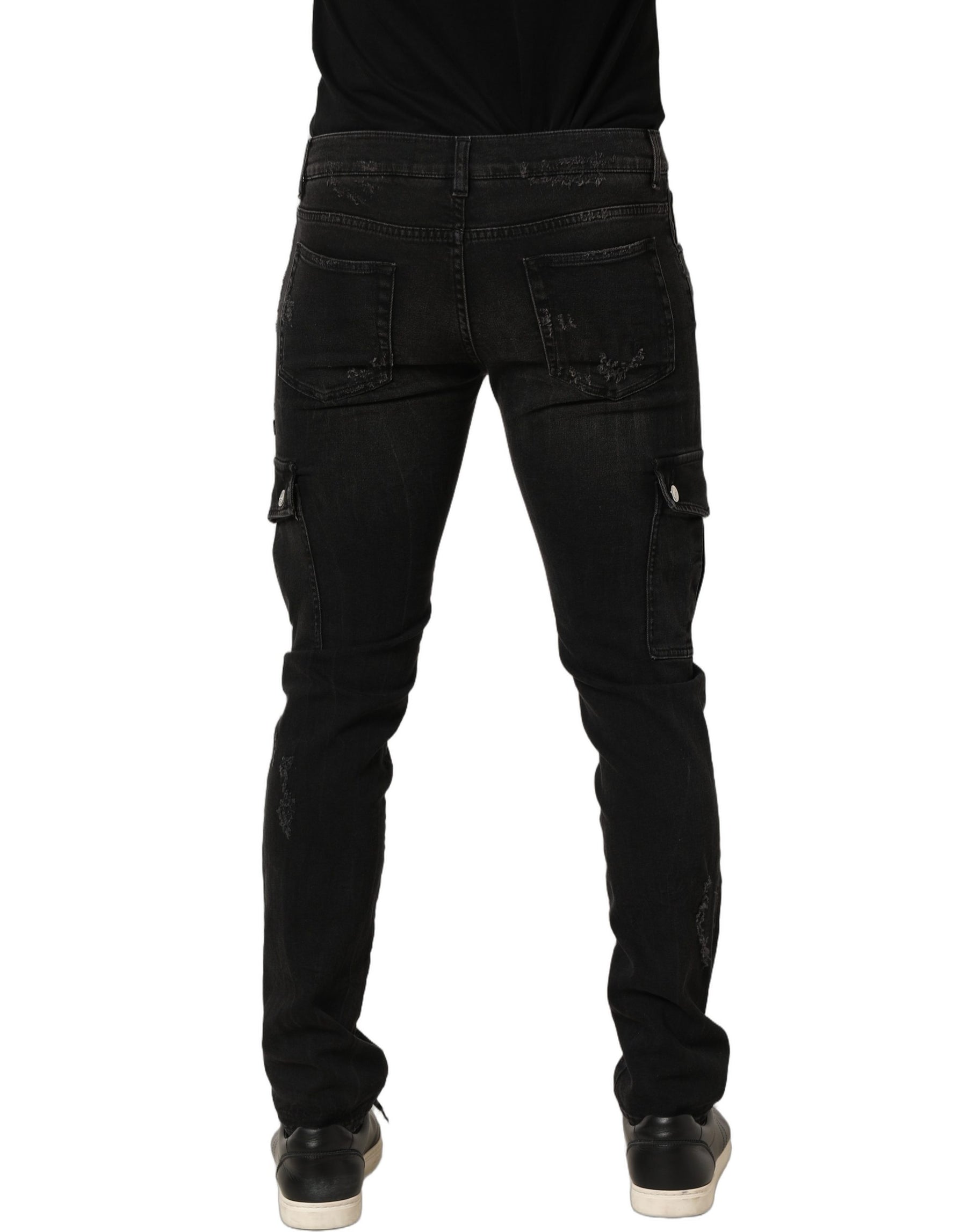 Dolce & Gabbana Black Distressed Cargo Cotton Men Denim Jeans | Regal Royce