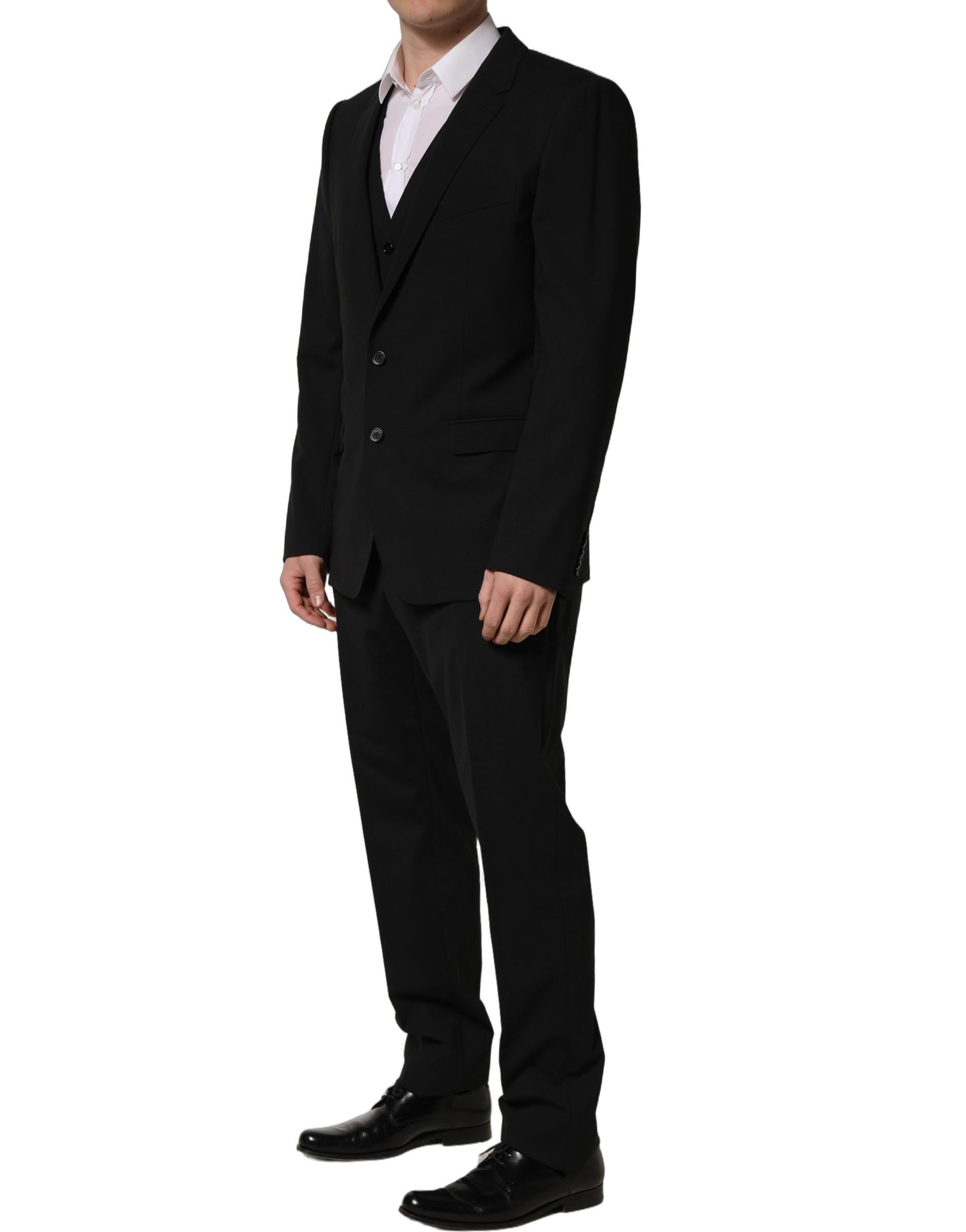 Dolce & Gabbana Black Wool Slim Fit Formal 3 Piece Men Suit | Regal Royce