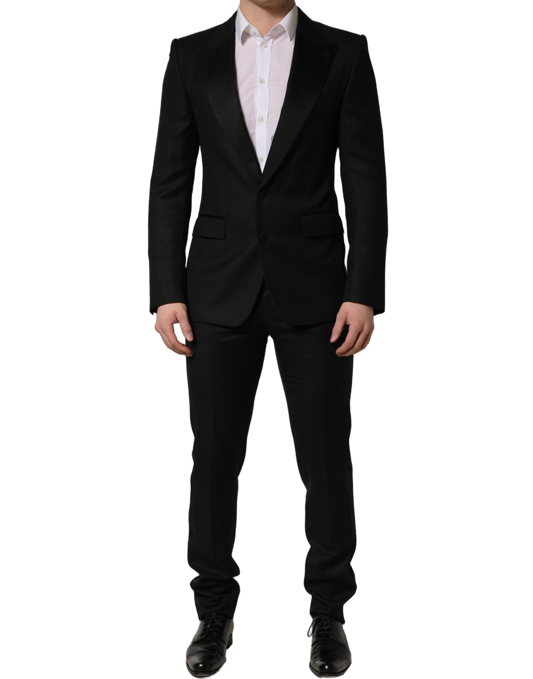 Dolce & Gabbana Black Wool Slim Fit Formal 2 Piece Men Suit | Regal Royce