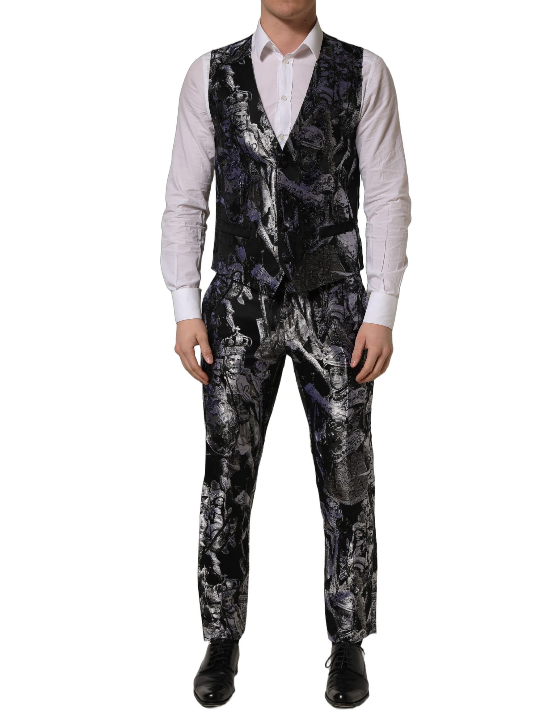 Dolce & Gabbana Black Jacquard Slim Fit Formal 3 Piece Suit | Regal Royce