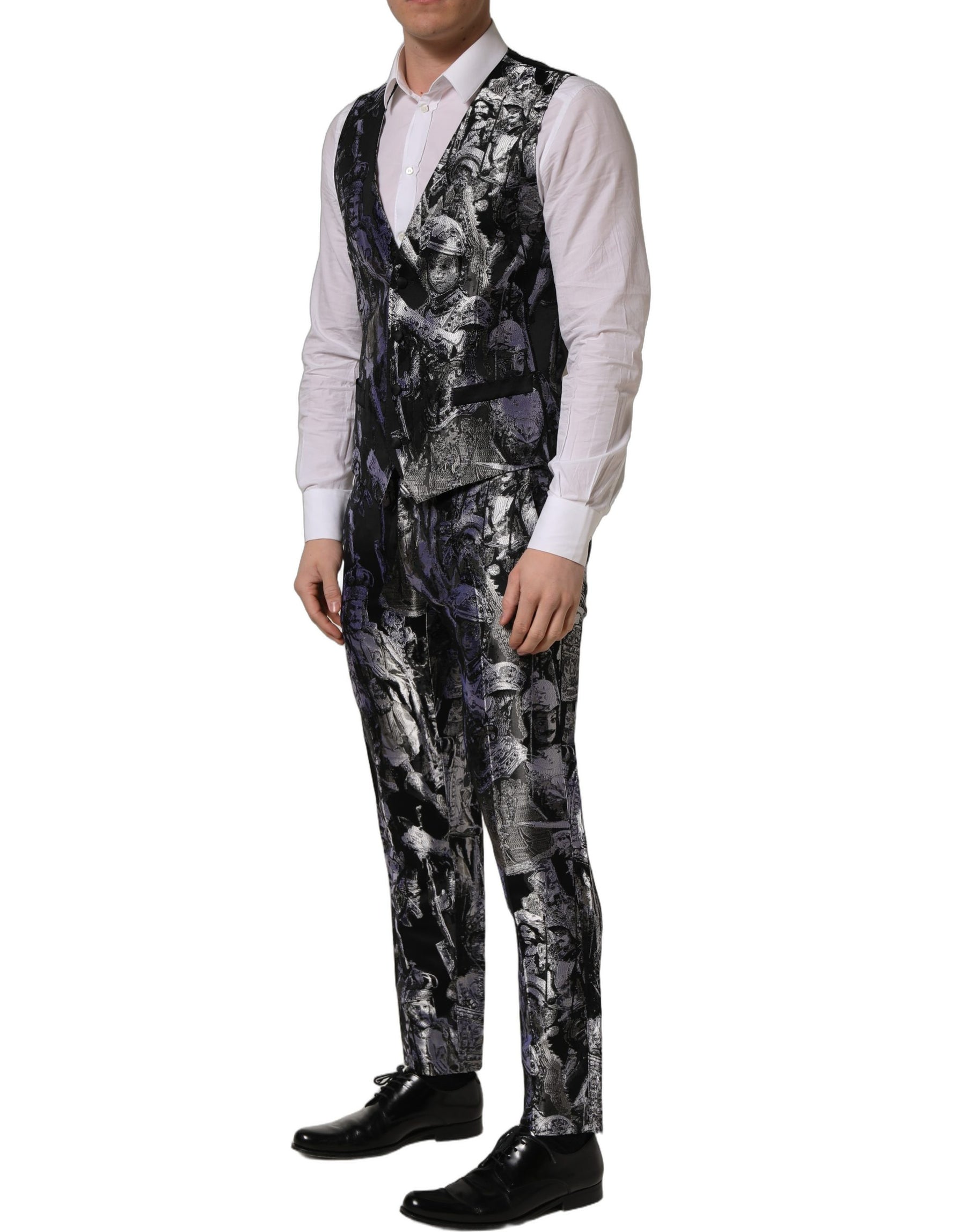 Dolce & Gabbana Black Jacquard Slim Fit Formal 3 Piece Suit | Regal Royce