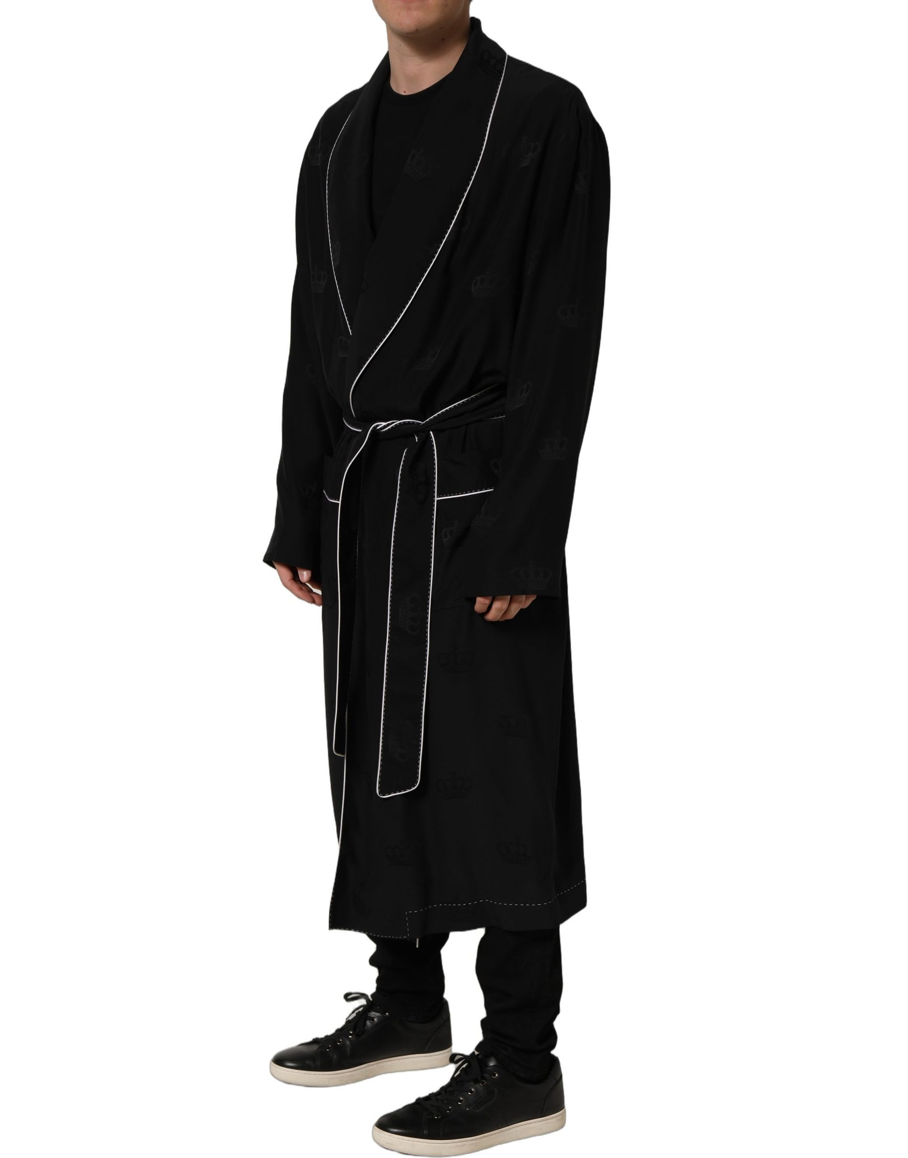 Dolce & Gabbana Black 100% Silk Robe Men Wrap Coat Jacket | Regal Royce