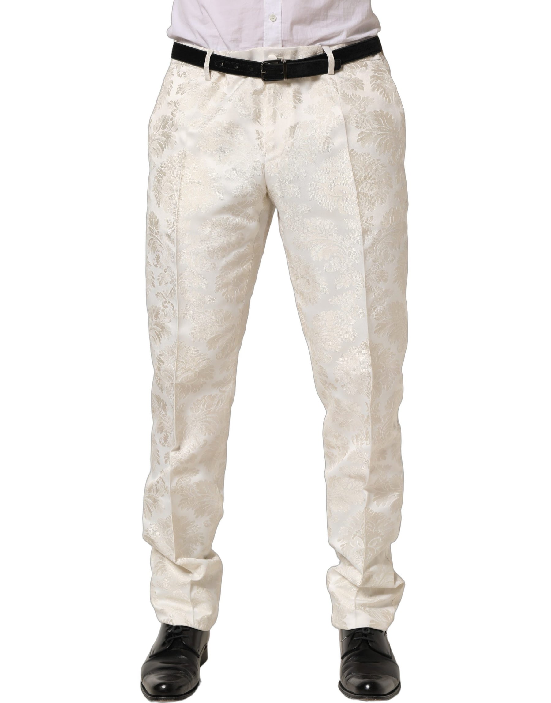 Dolce & Gabbana White Floral Men Dress Formal Trouser Pants | Regal Royce