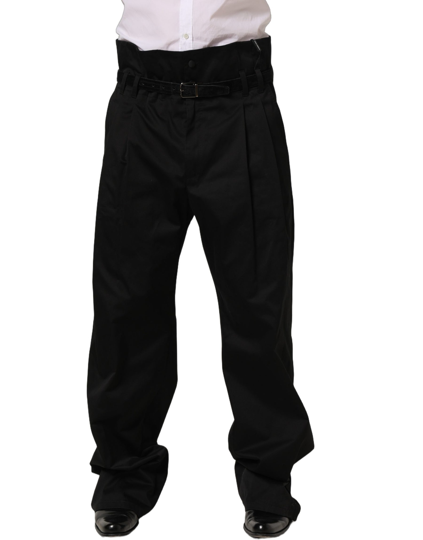 Dolce & Gabbana Black Cotton Straight Leg DressTrouser Pants | Regal Royce