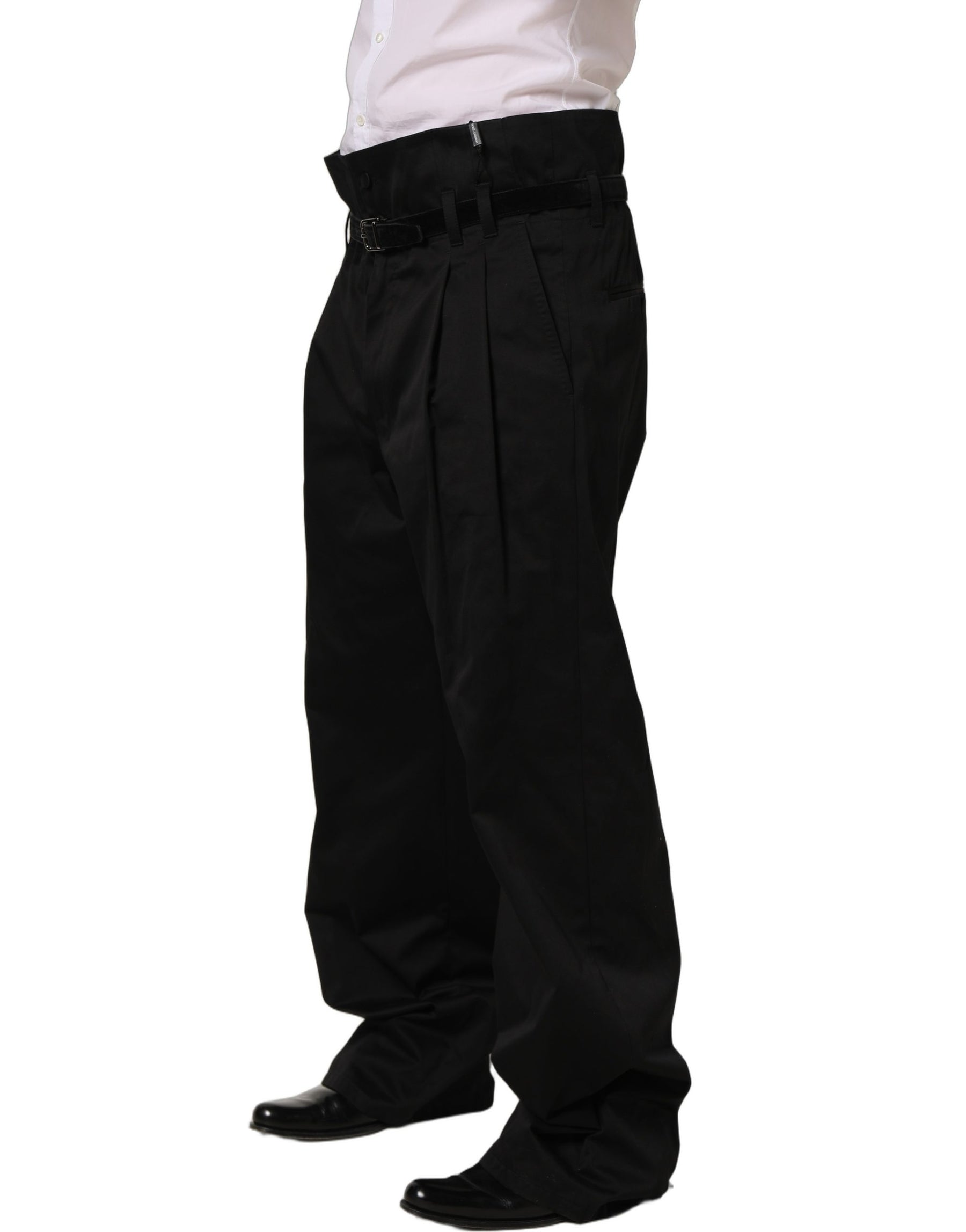 Dolce & Gabbana Black Cotton Straight Leg DressTrouser Pants | Regal Royce