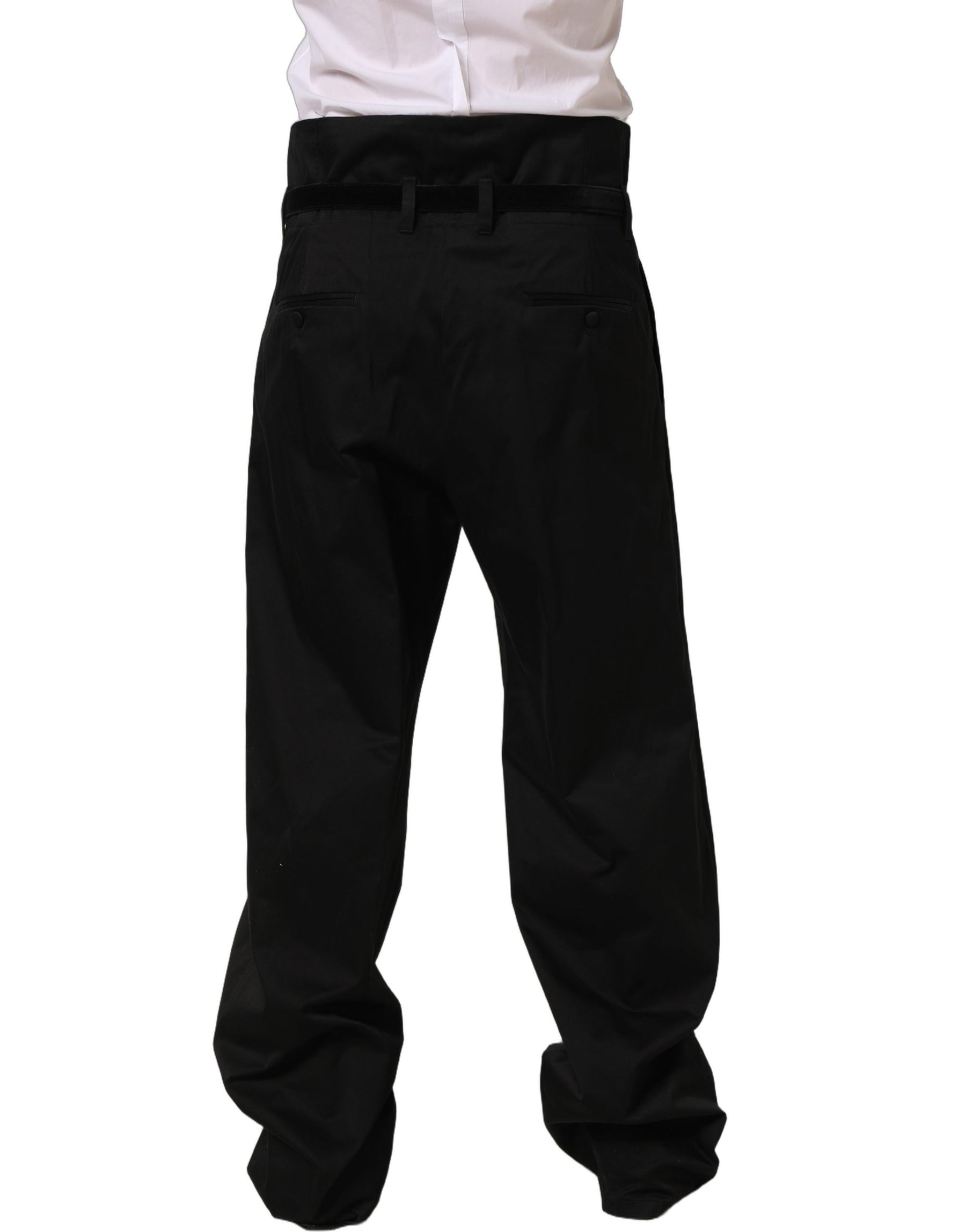 Dolce & Gabbana Black Cotton Straight Leg DressTrouser Pants | Regal Royce