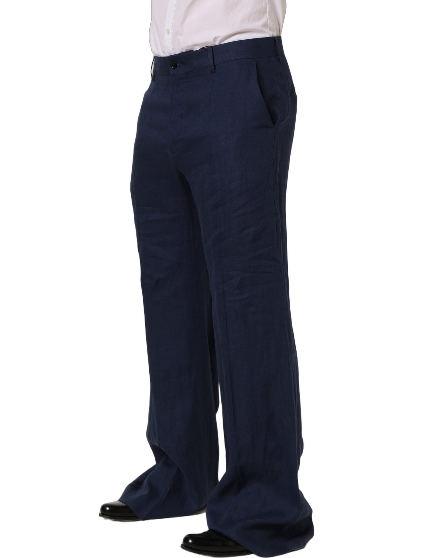 Dolce & Gabbana Blue Linen Straight Men Dress Trouser Pants | Regal Royce