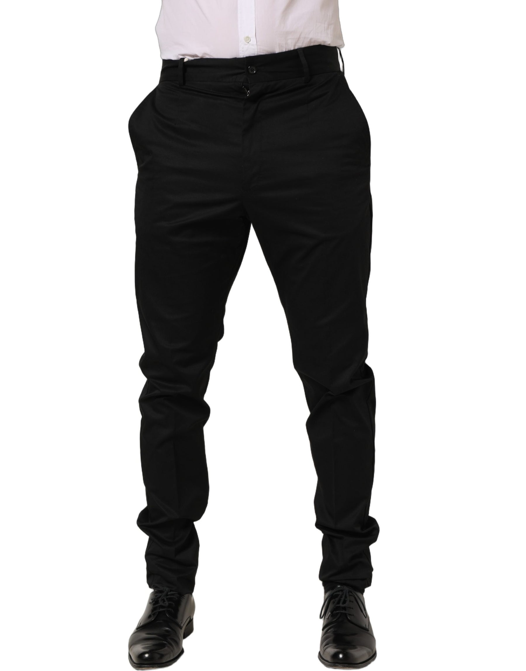 Dolce & Gabbana Black Cotton Tapered Leg Dress Trouser Pants | Regal Royce