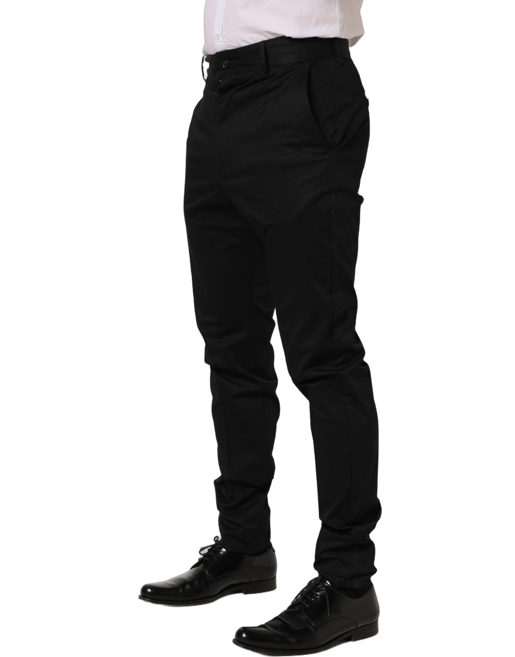 Dolce & Gabbana Black Cotton Tapered Leg Dress Trouser Pants | Regal Royce