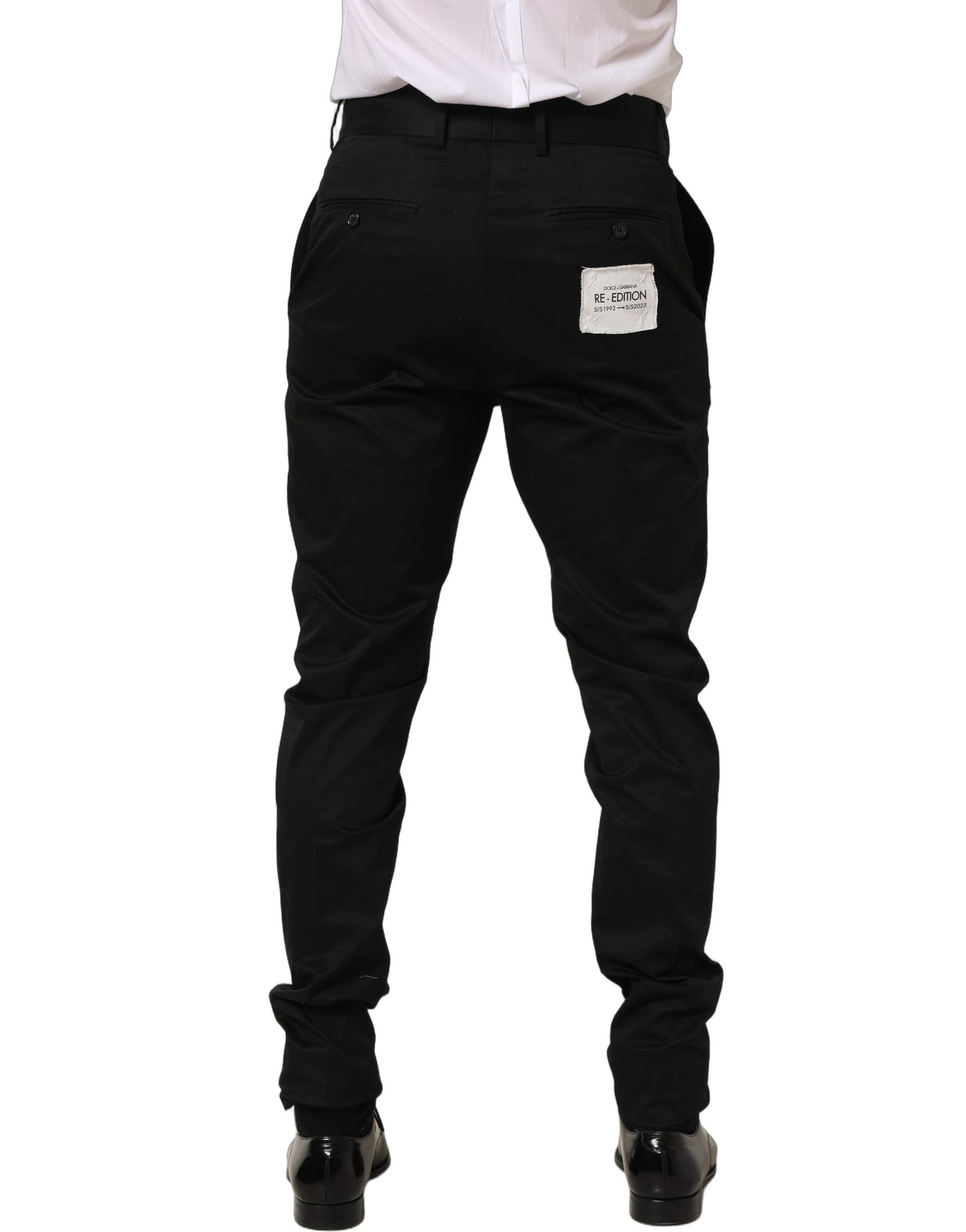 Dolce & Gabbana Black Cotton Tapered Leg Dress Trouser Pants | Regal Royce